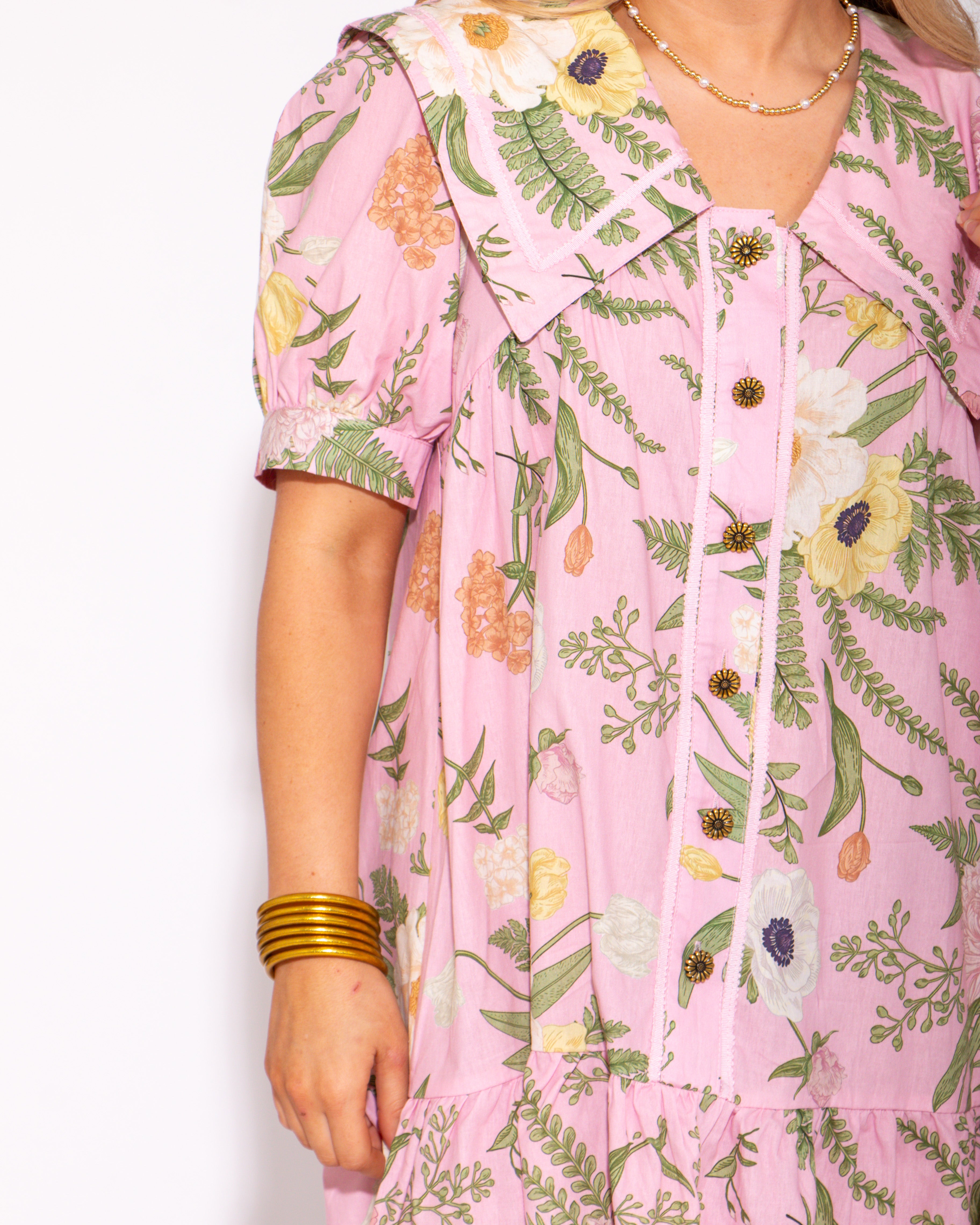 Floral Button Detailed Mini Dress