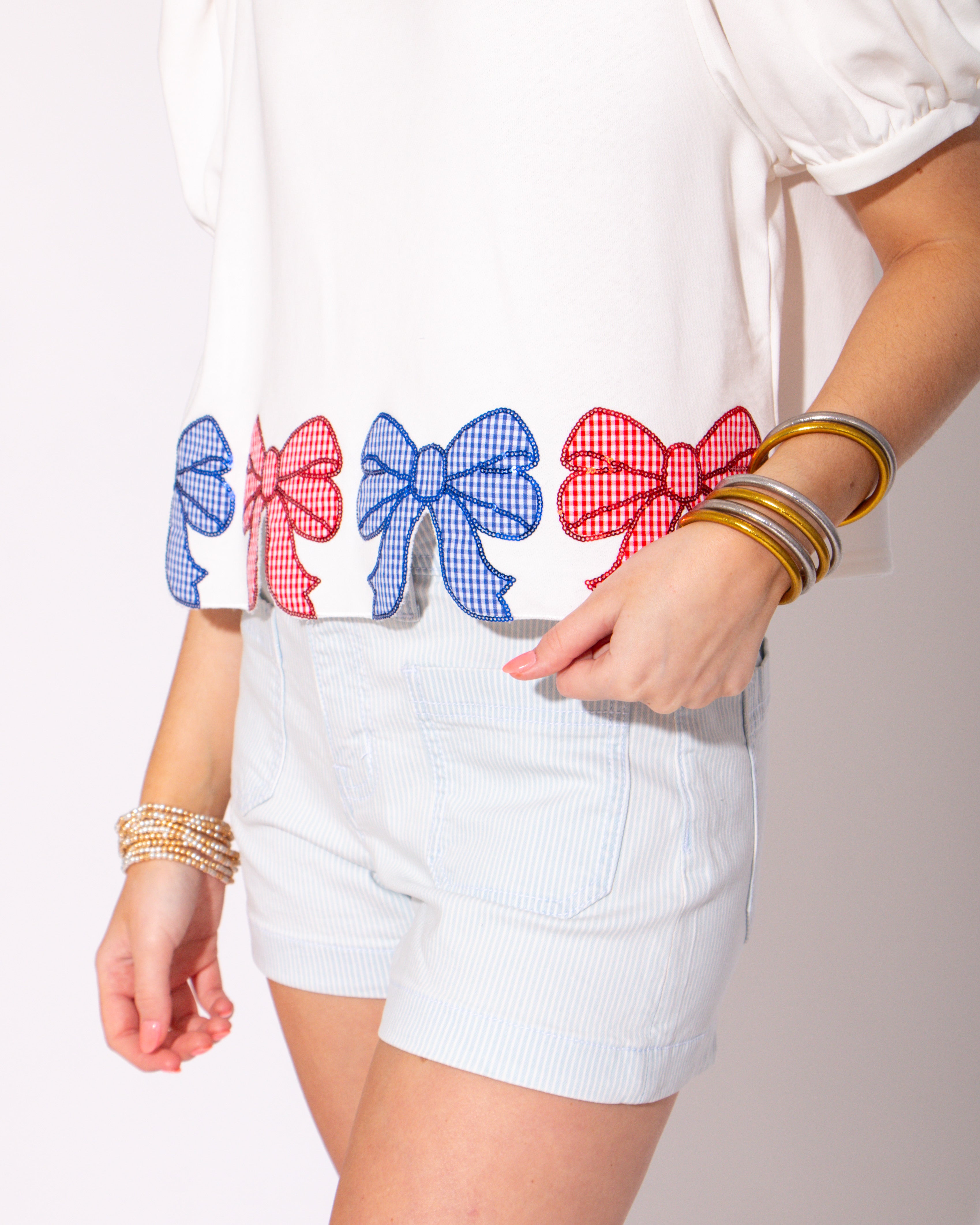 Sweet Liberty Bow Cutout Puff Sleeve Top