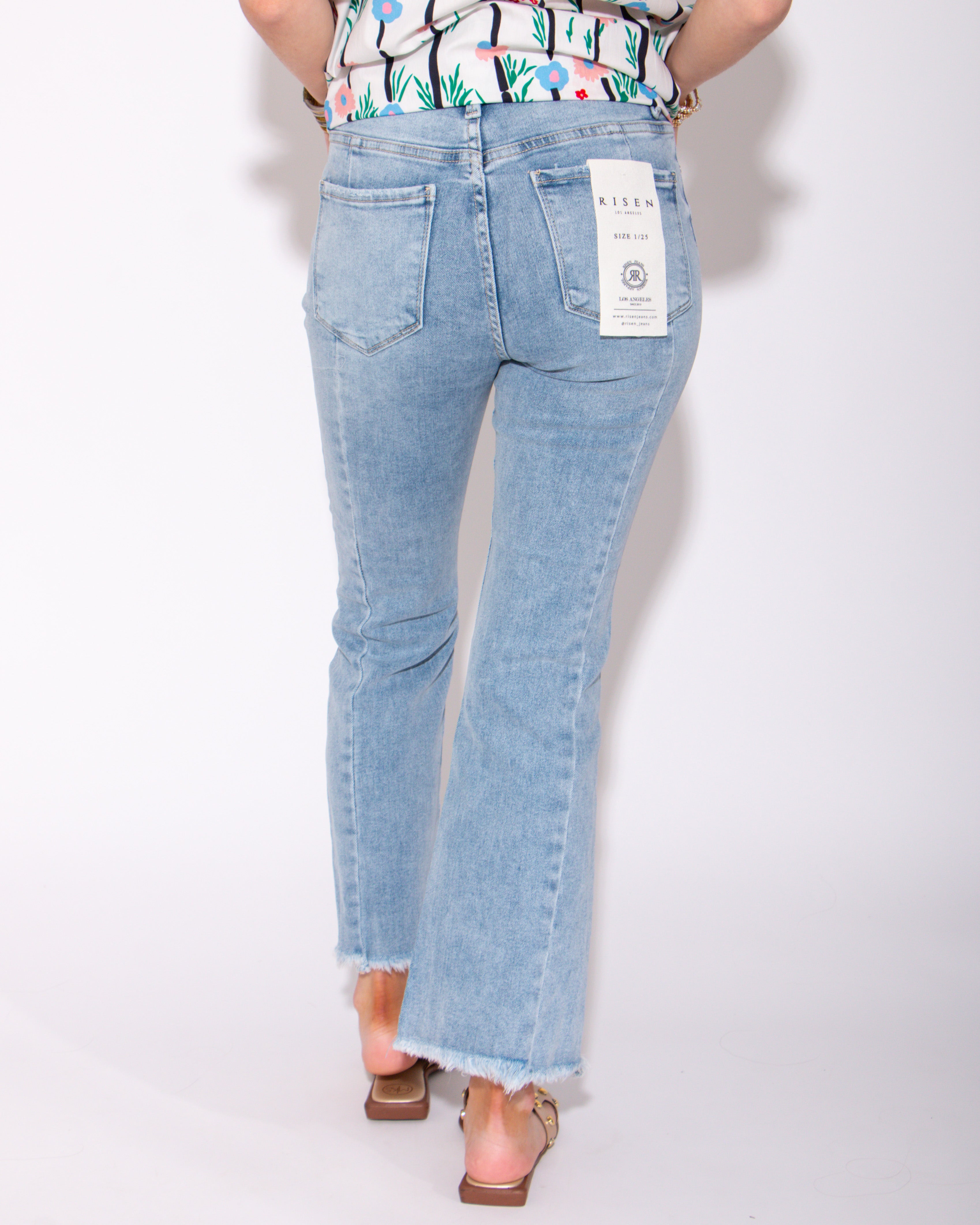 The Stop and Flare High Rise Seam Detail Jeans