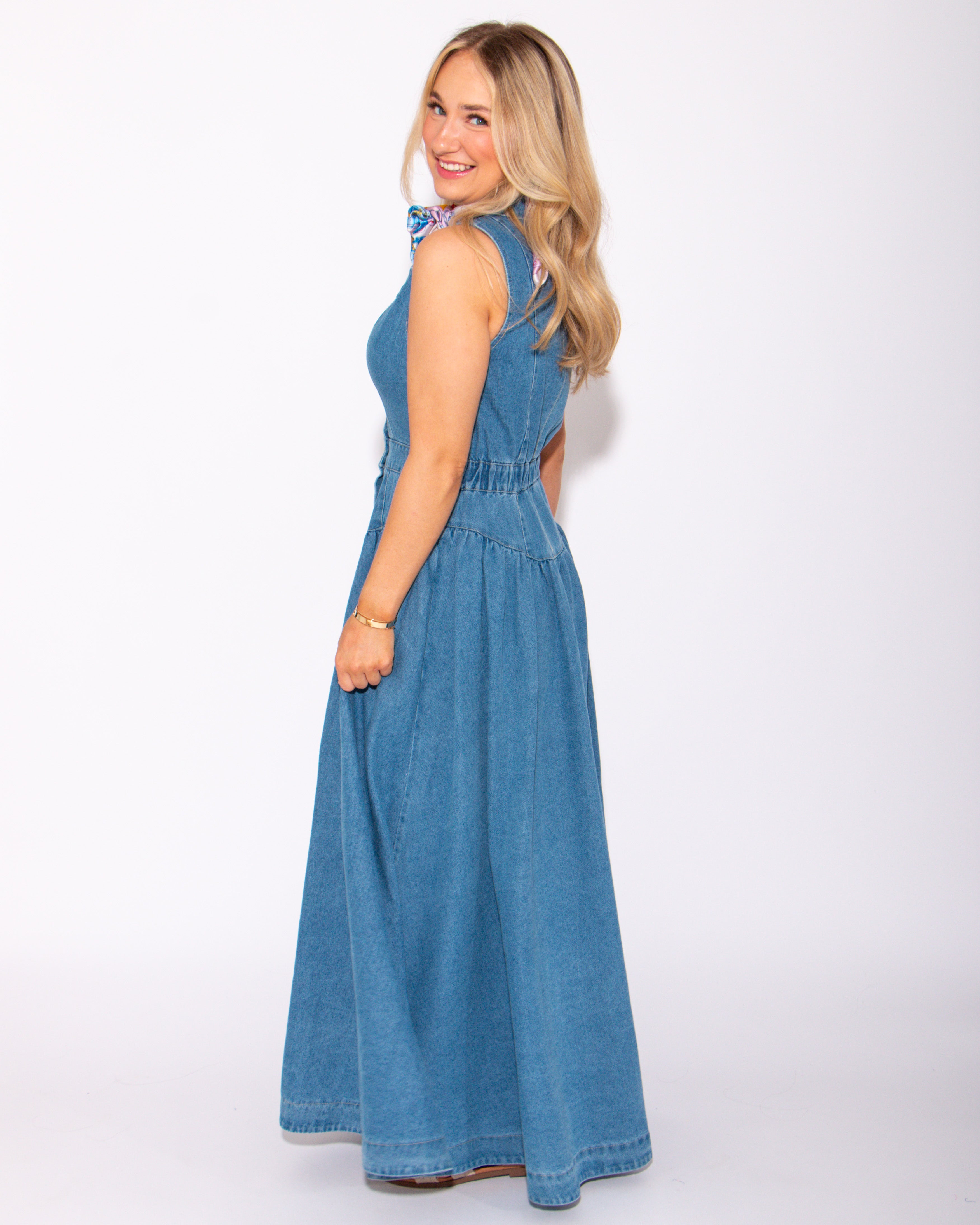 Denim Darling Gold Button Down Dress