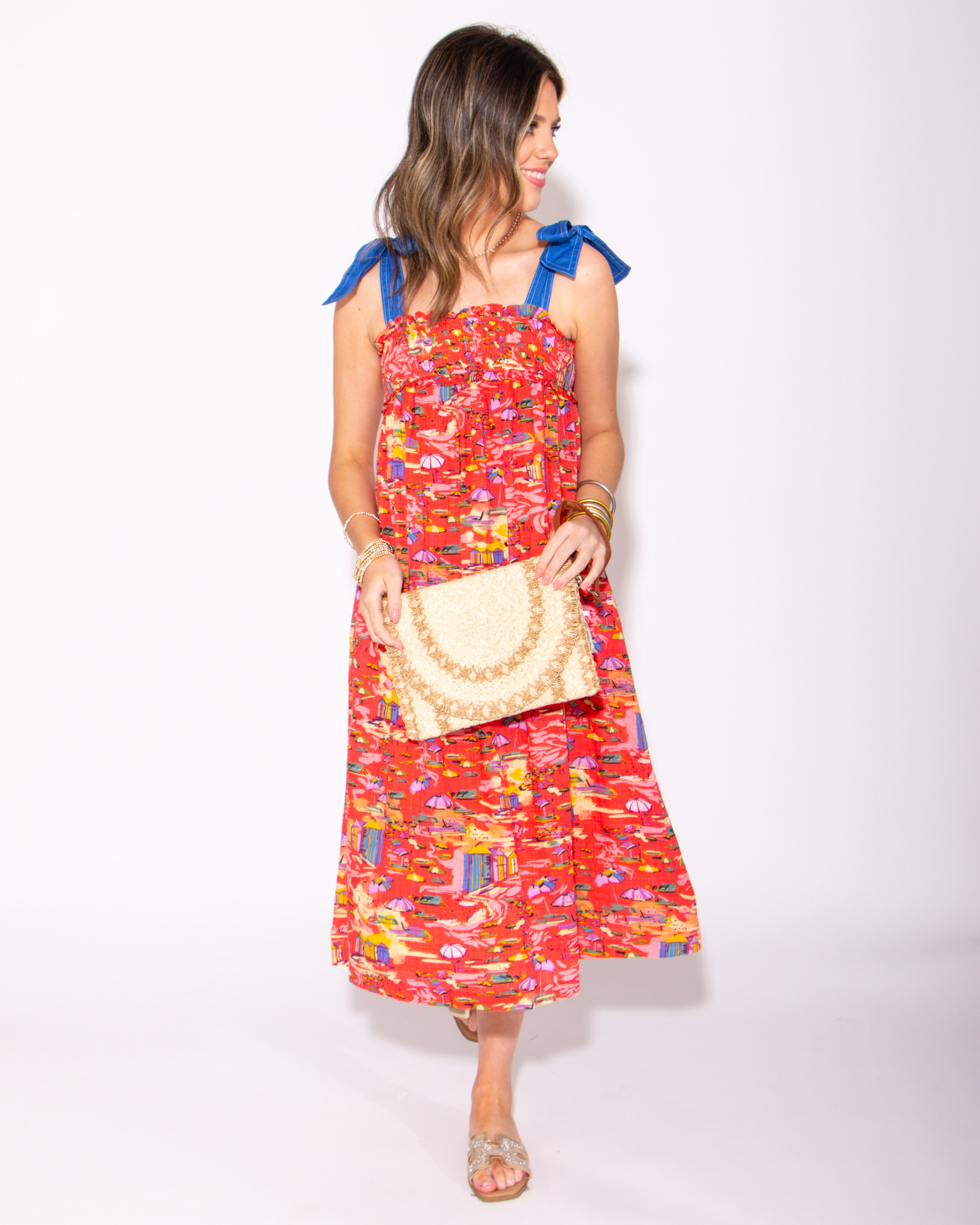 Summer Canvas Tie Straps Midi Dress