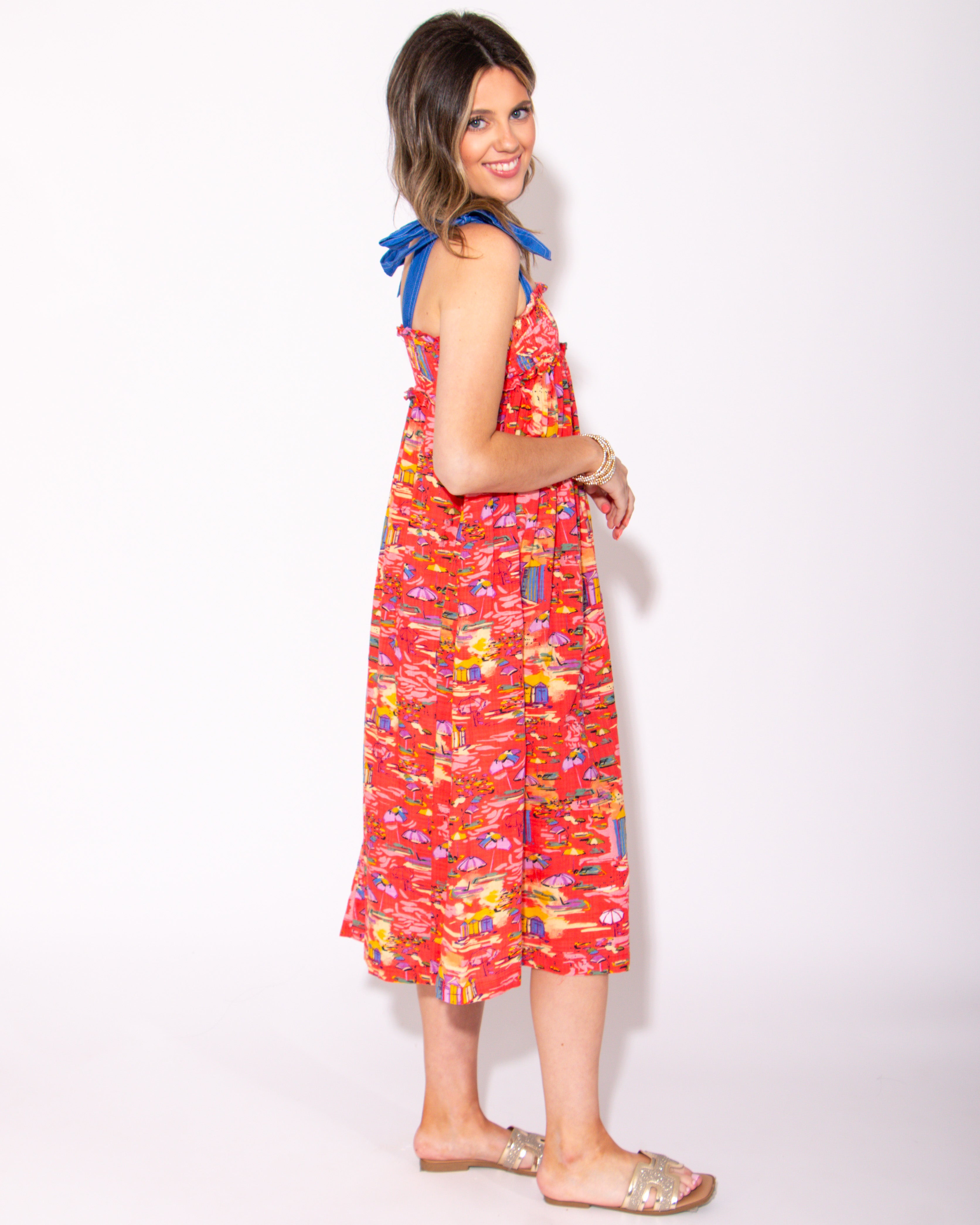 Summer Canvas Tie Straps Midi Dress