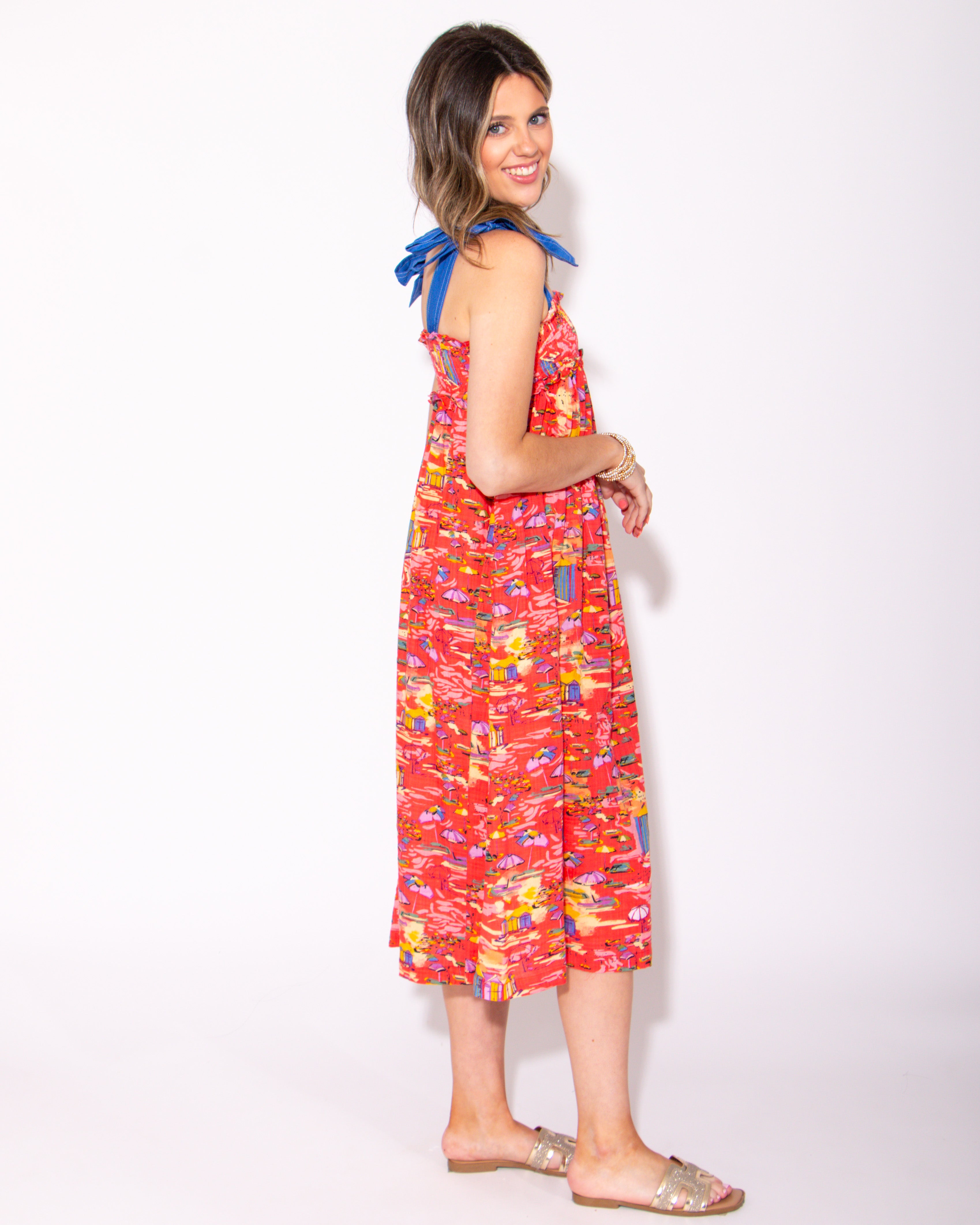 Summer Canvas Tie Straps Midi Dress