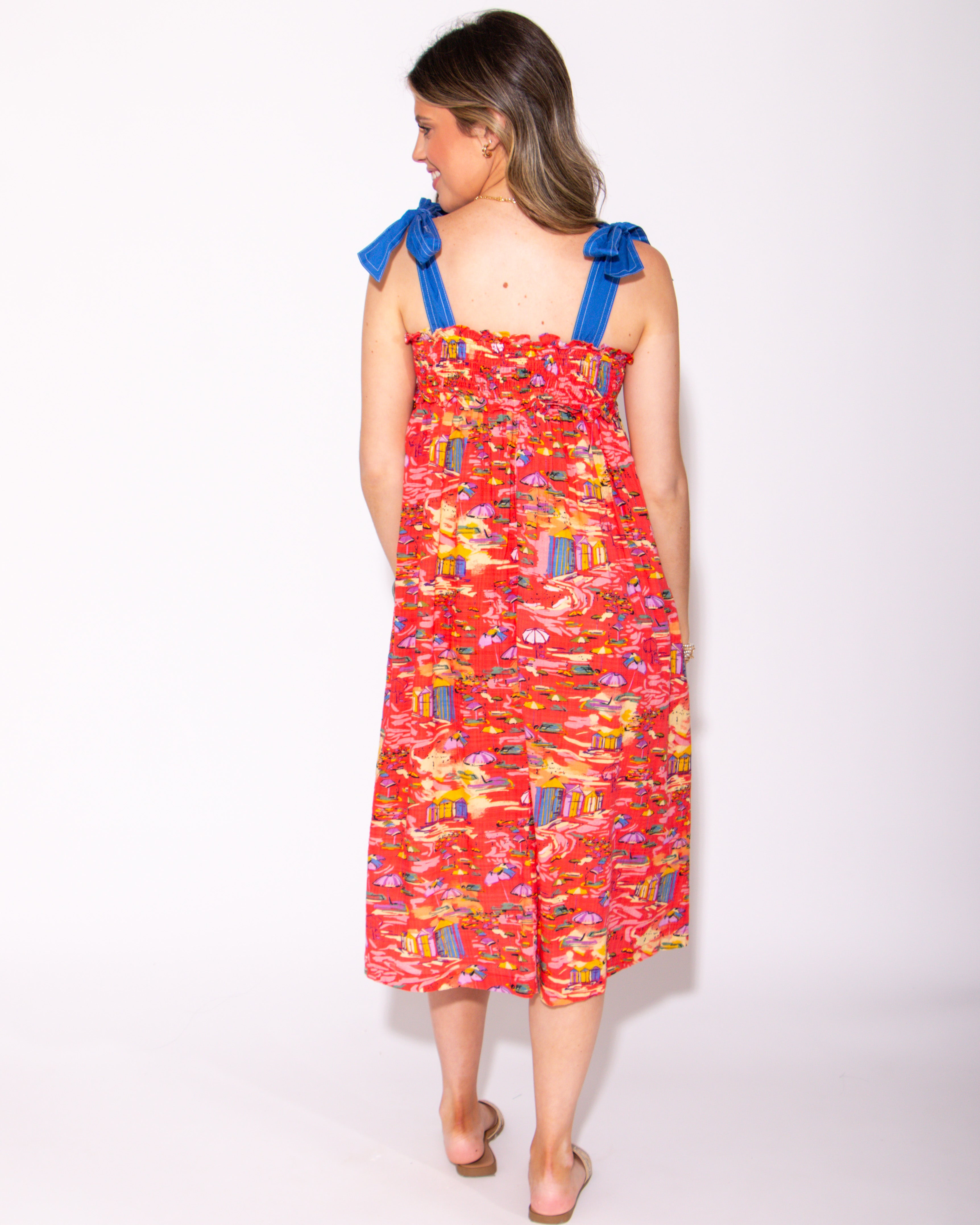 Summer Canvas Tie Straps Midi Dress