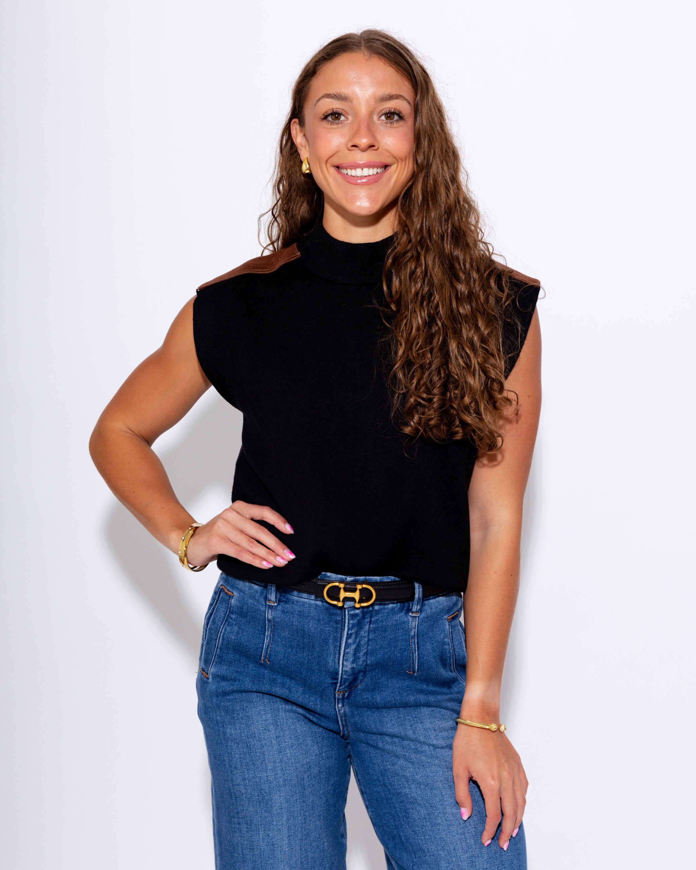 High Neck Patch Sweater Top