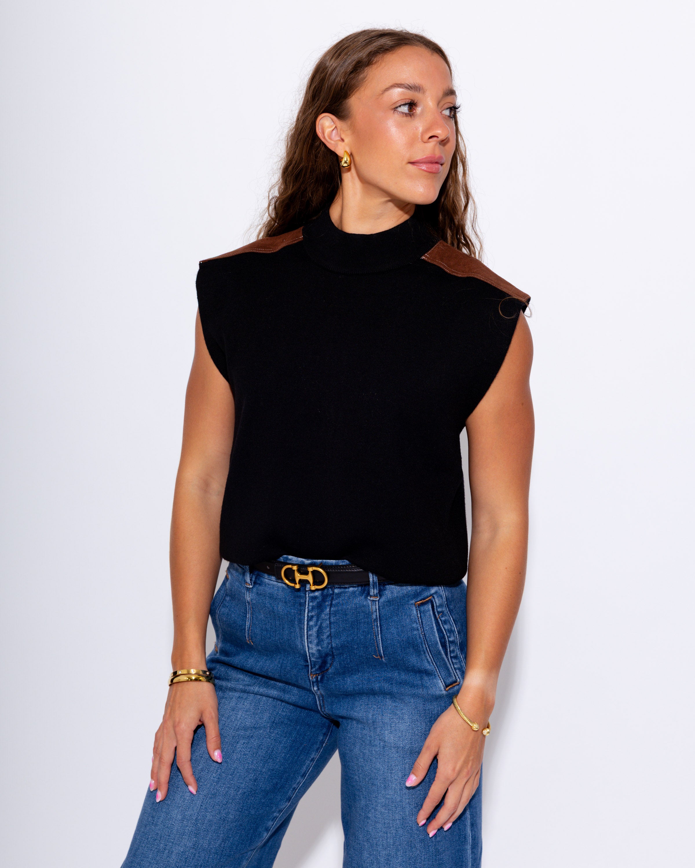 High Neck Patch Sweater Top