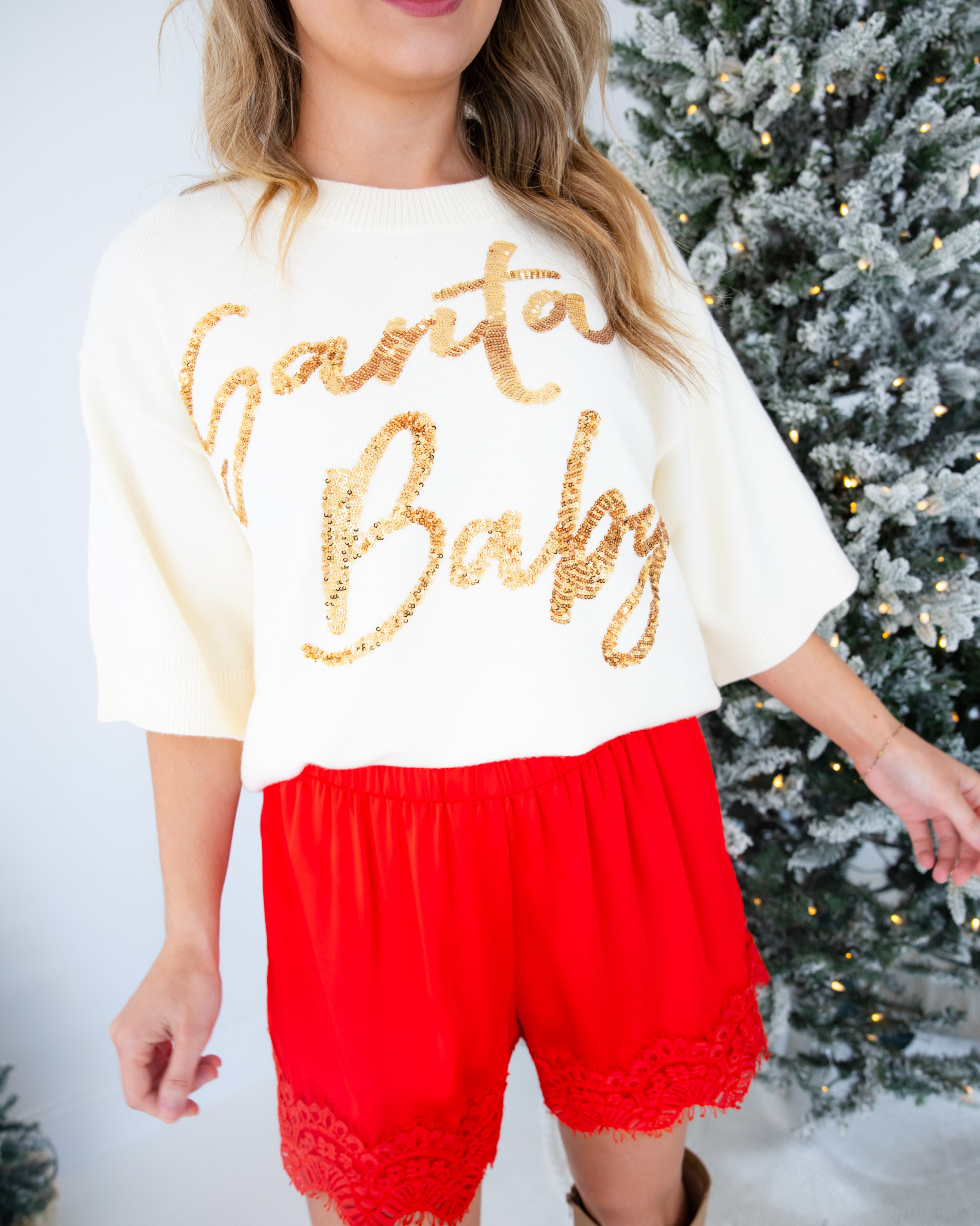Lace Satin Shorts in Red