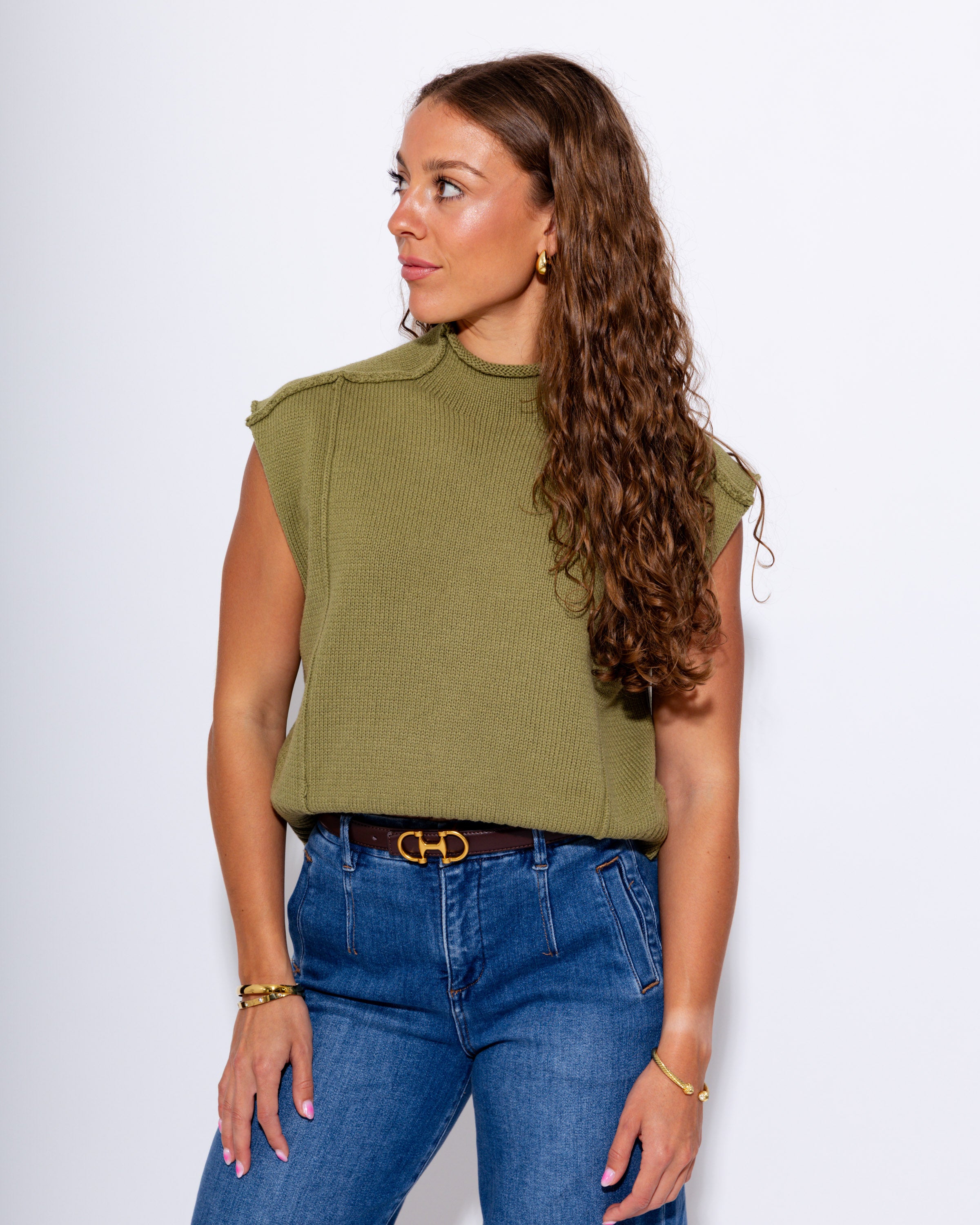 Exposed Stitch Sweater in Olive