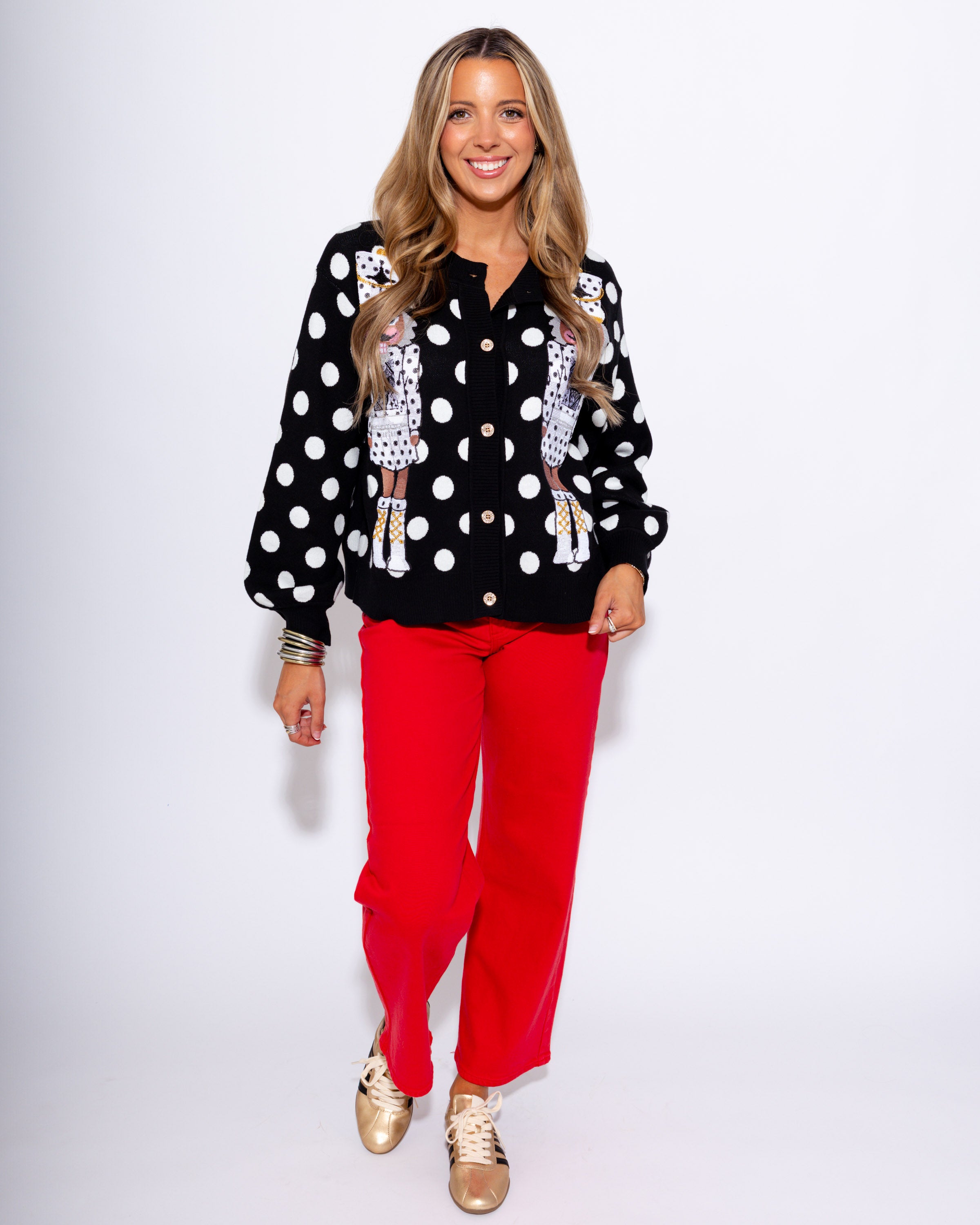 Polka Dot Nutcracker Button Up Cardigan