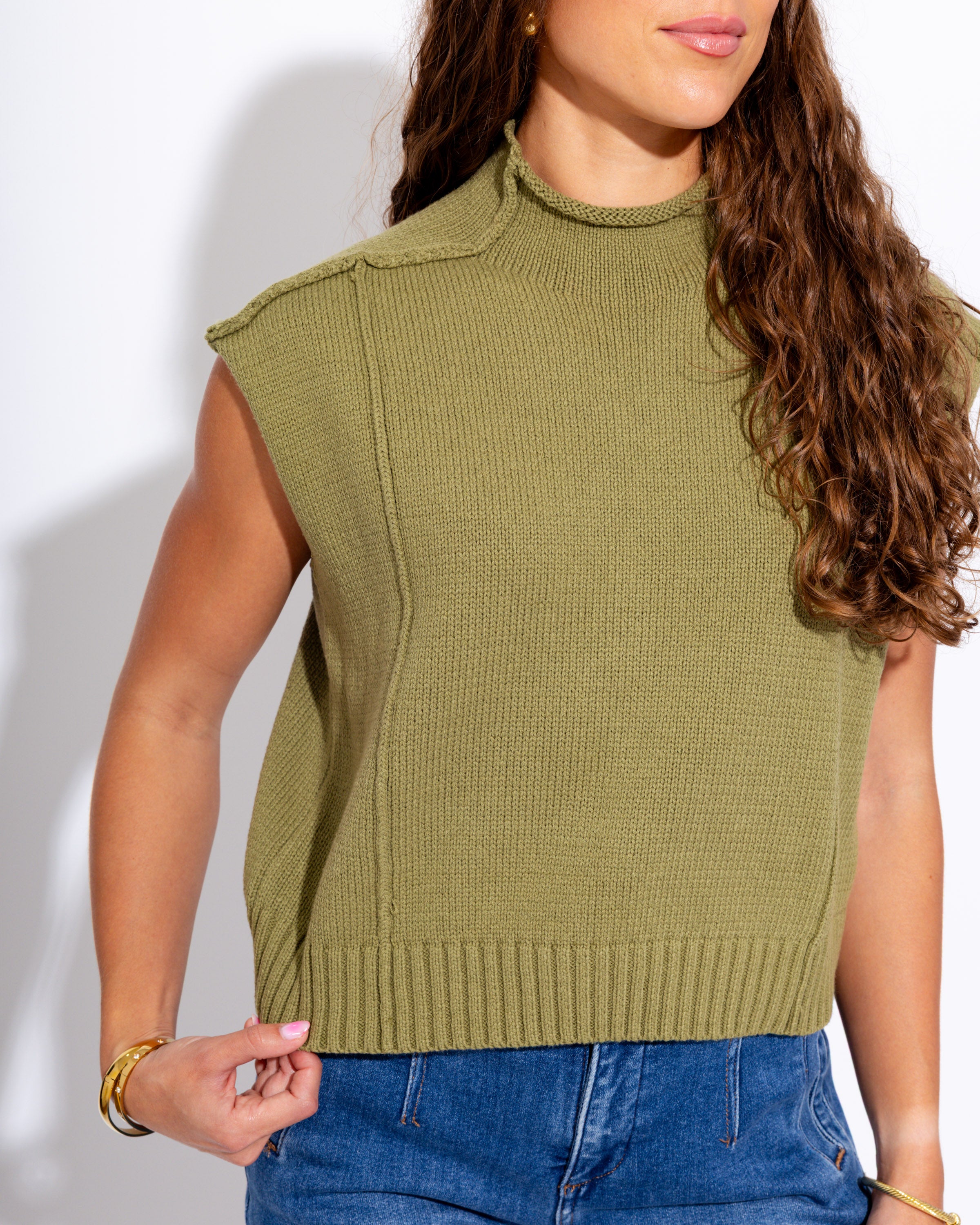 Exposed Stitch Sweater in Olive