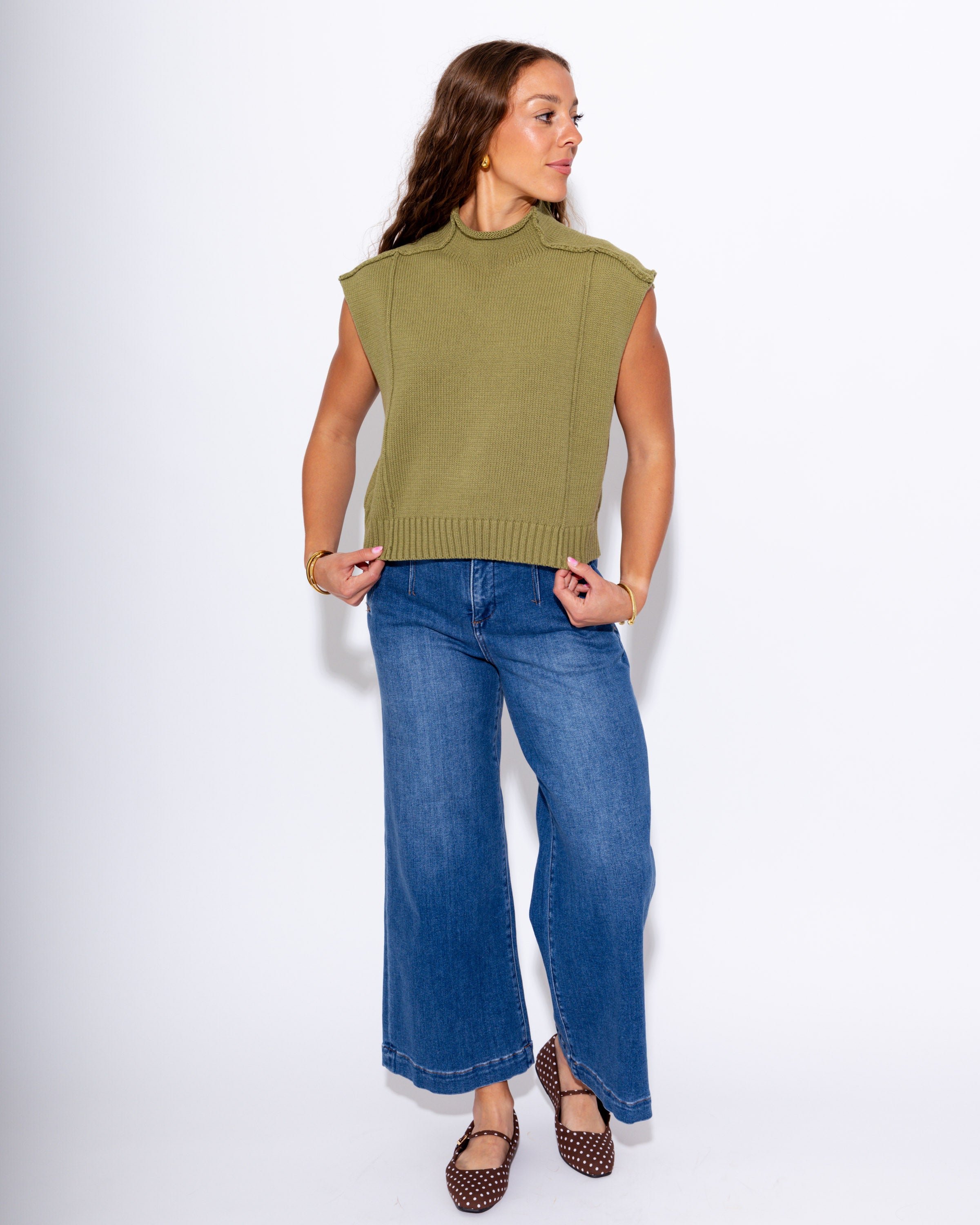 Exposed Stitch Sweater in Olive