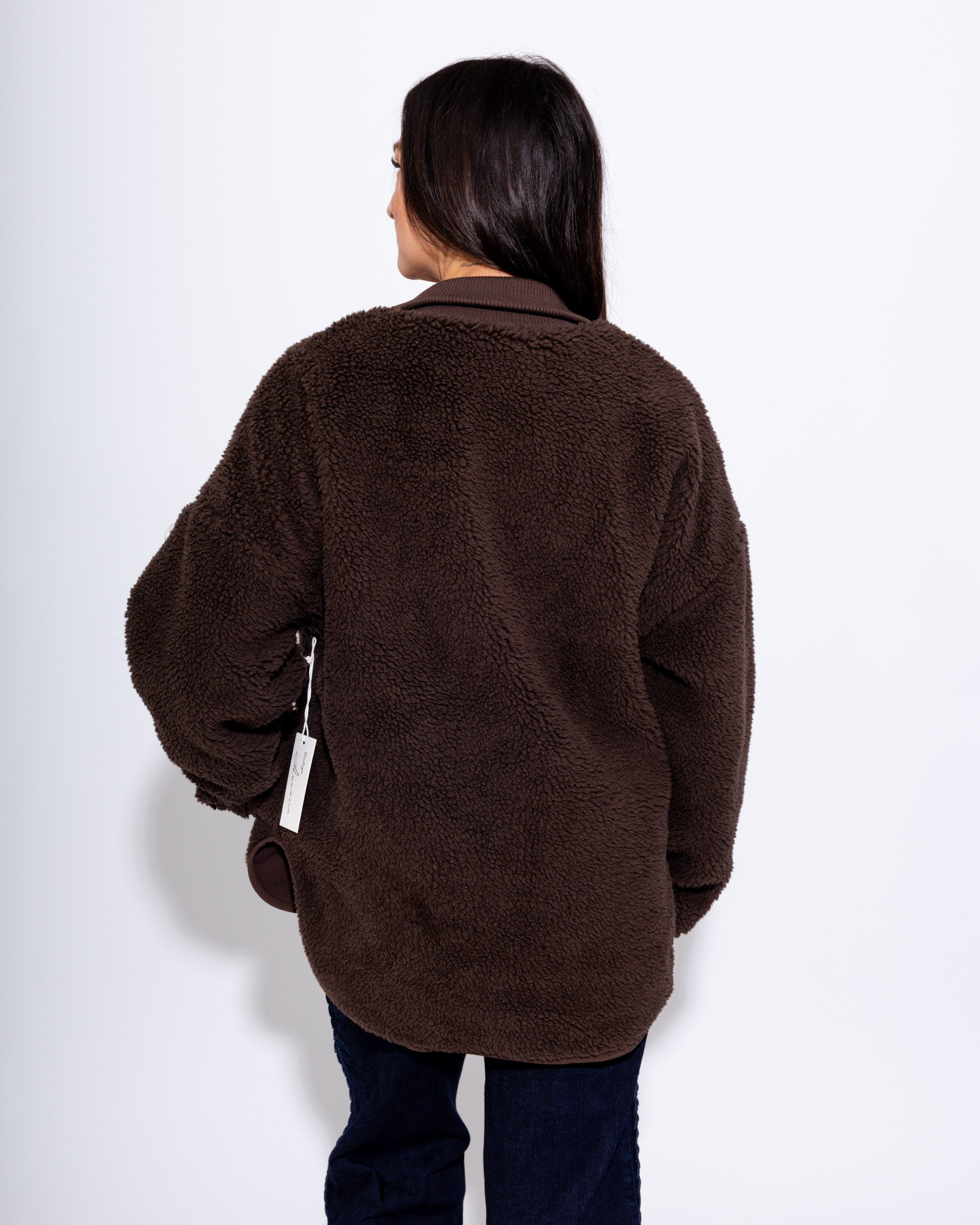 Brown Shearling Zip Front Jacket