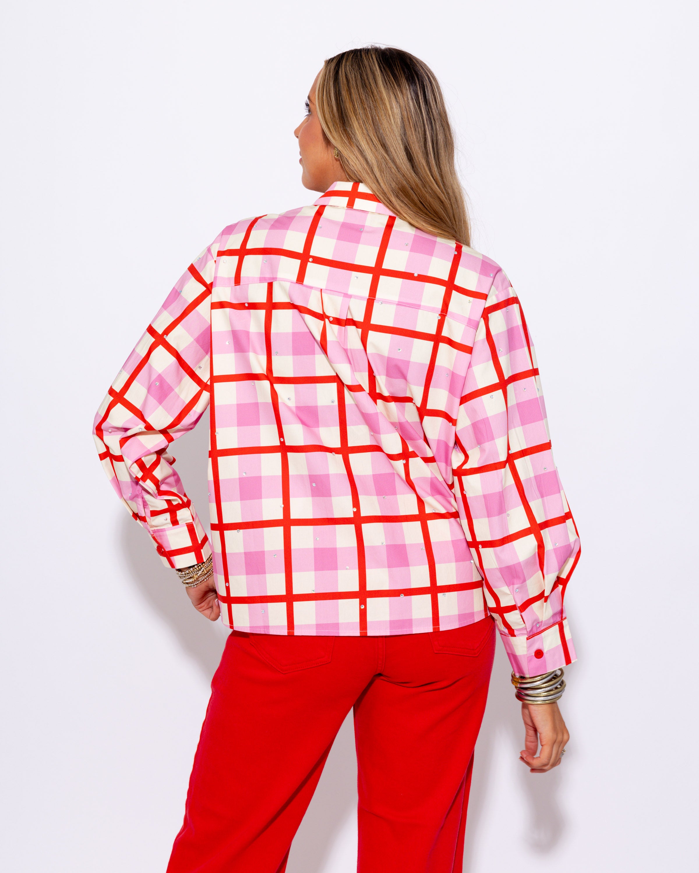 Plaid Metallic Nutcracker Cotton Button Up Top