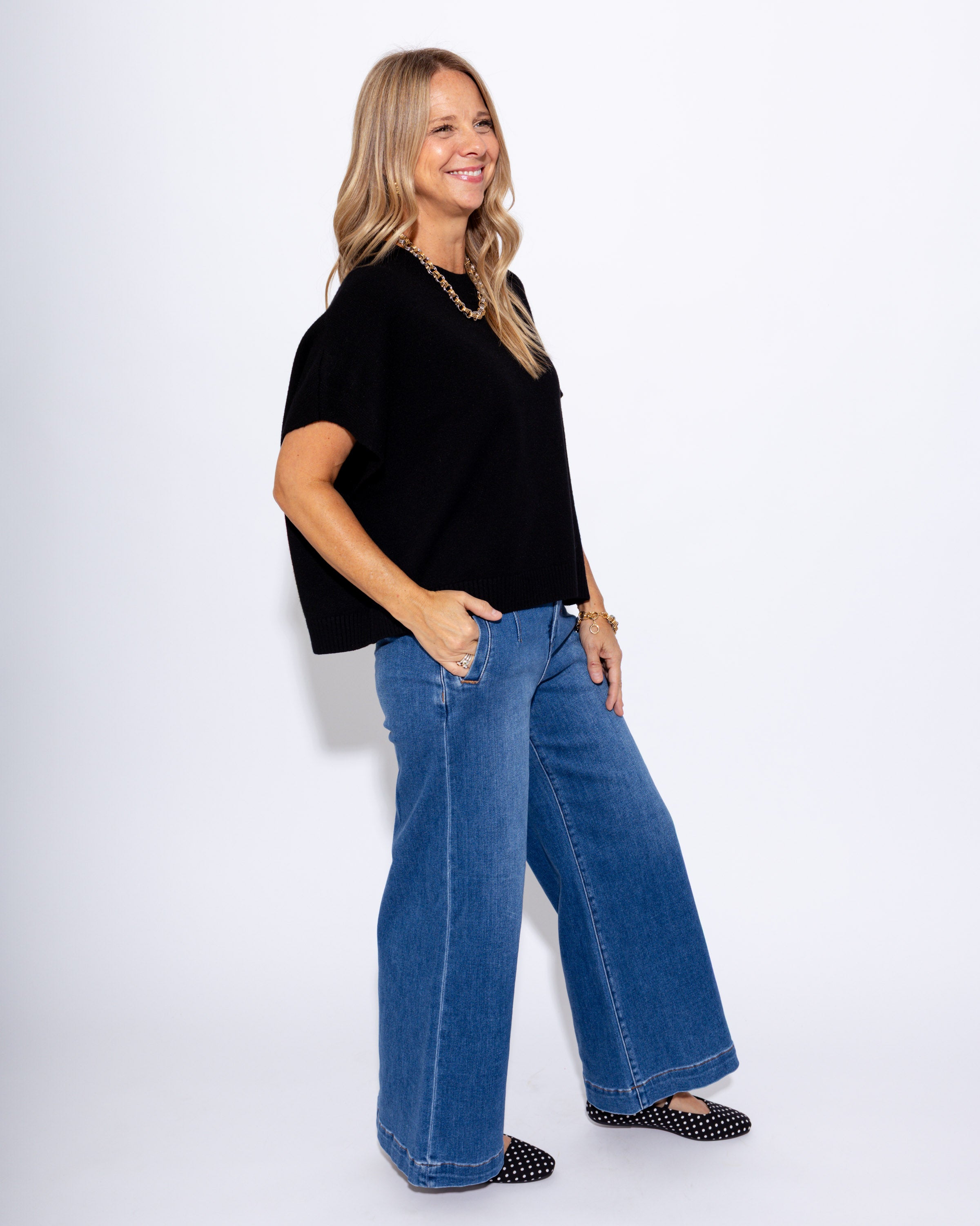 Dropped Shoulder Ribbed Sweater Top