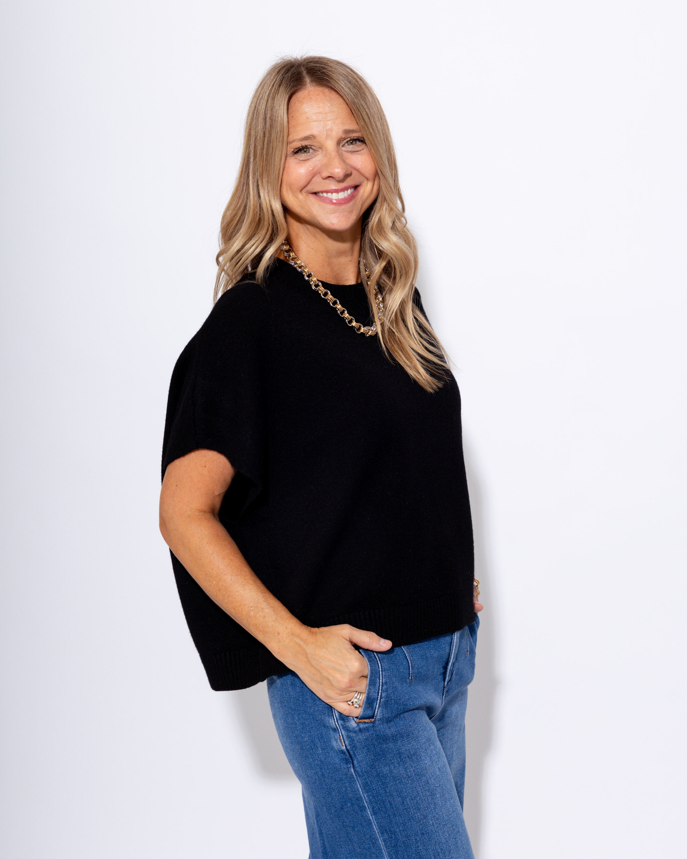 Dropped Shoulder Ribbed Sweater Top