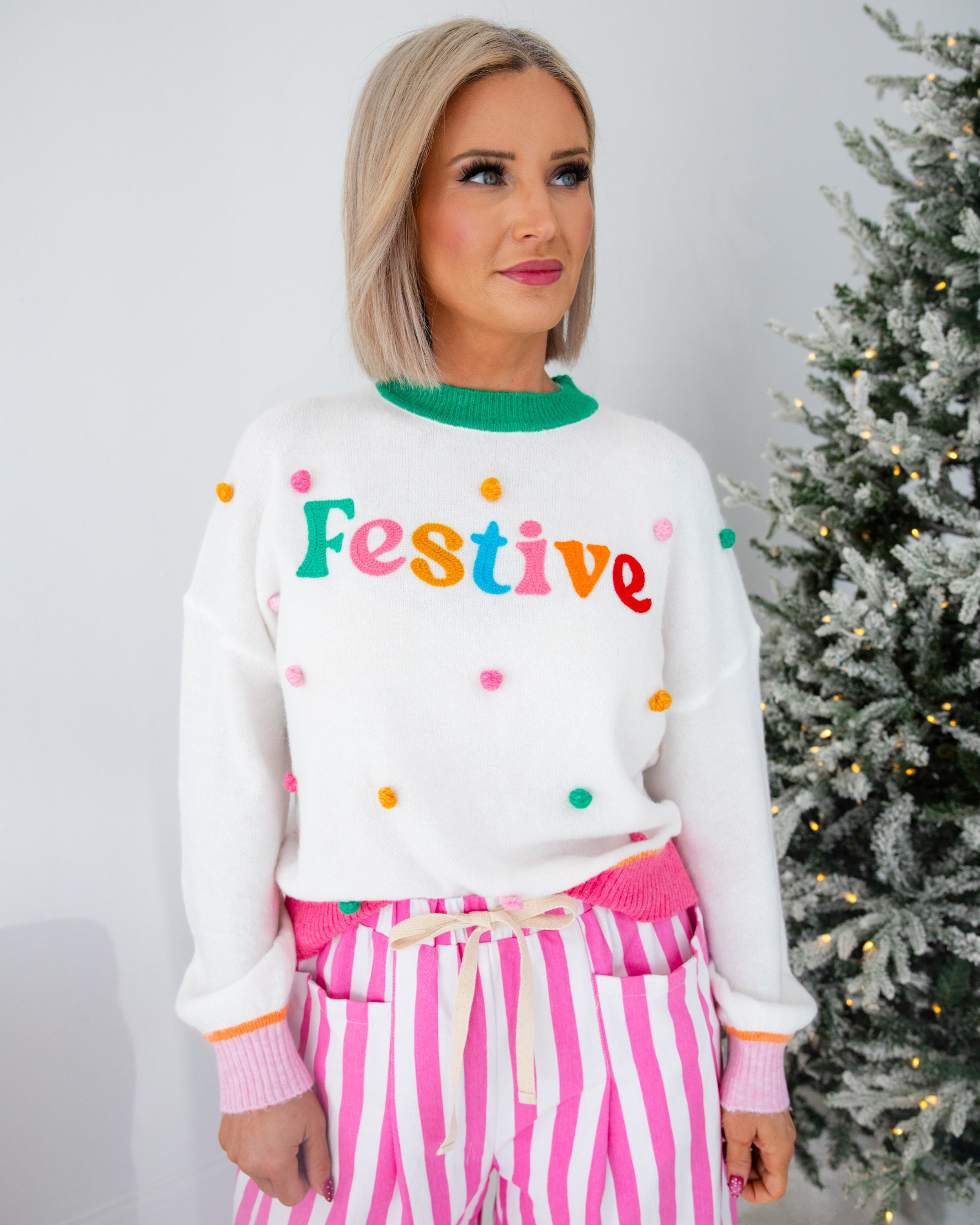 "Festive" Pom Pom Sweater