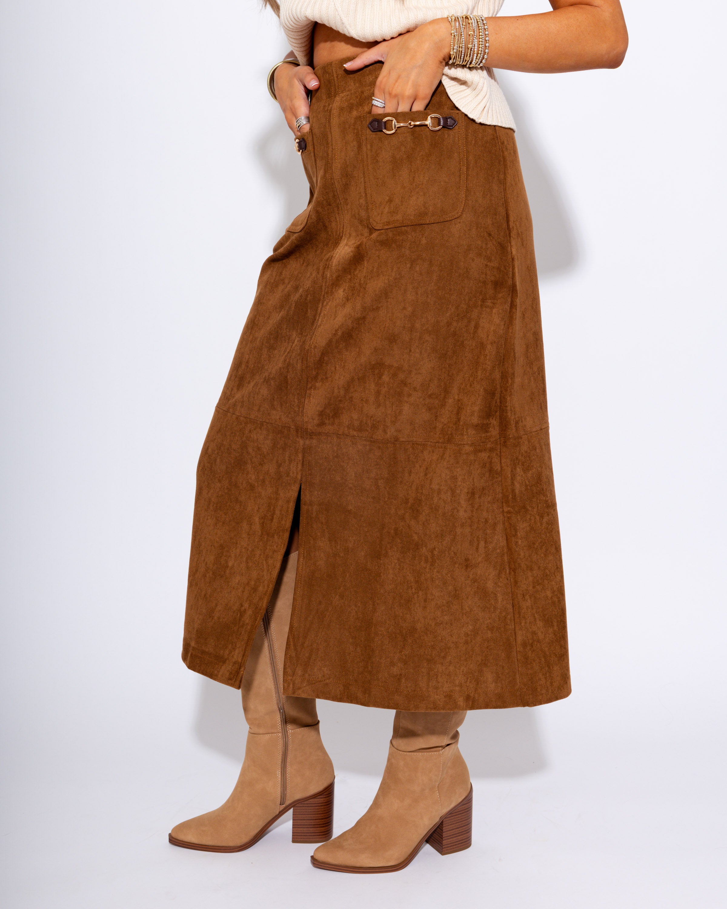 Horsebit Detail Midi Skirt