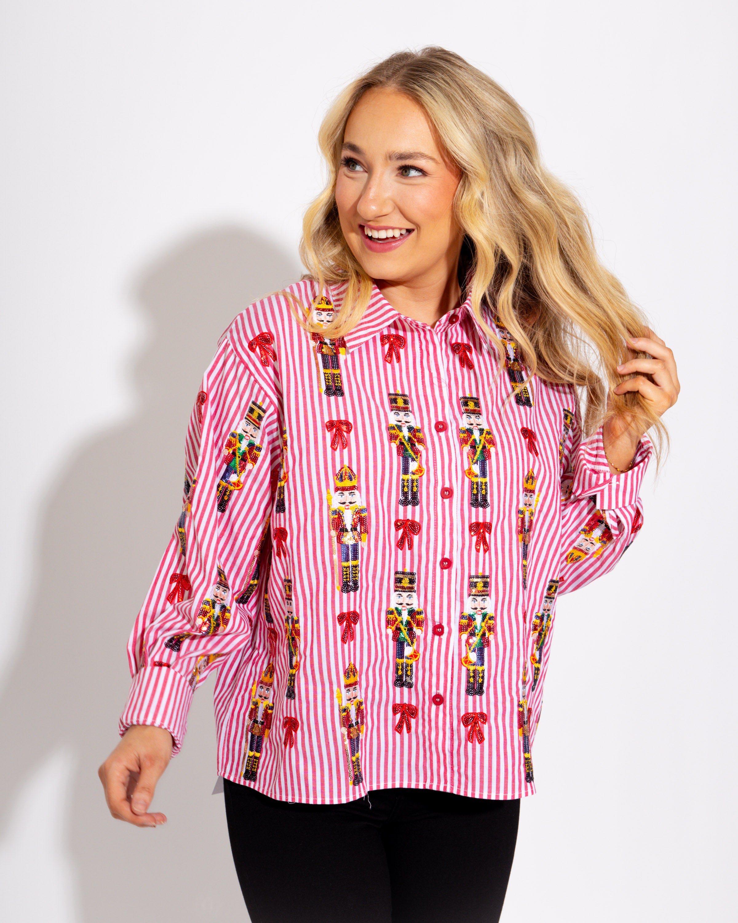 Striped & Scattered Nutcracker Bow Top