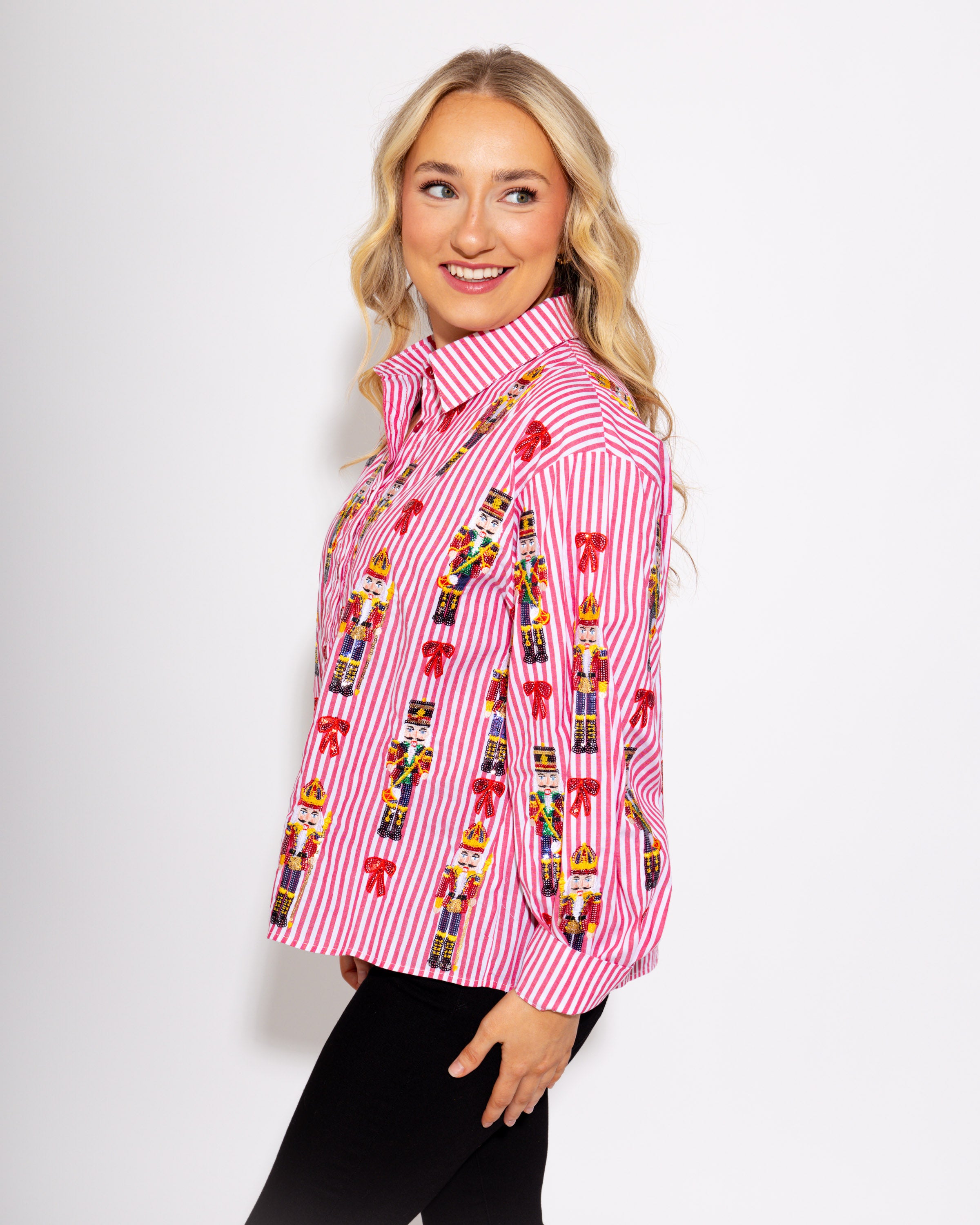 Striped & Scattered Nutcracker Bow Top