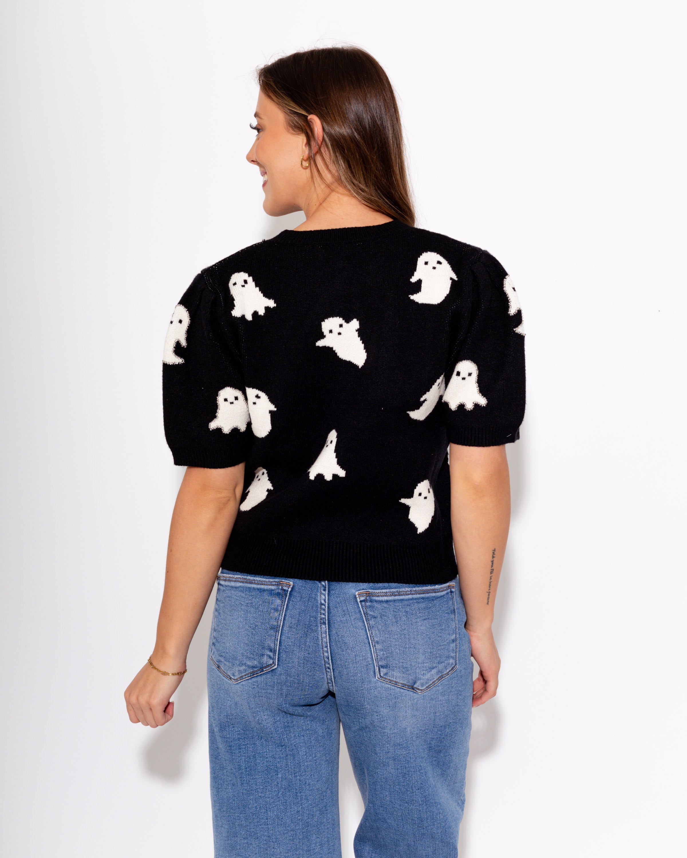 Halloween Puff Sleeve Ghost Sweater