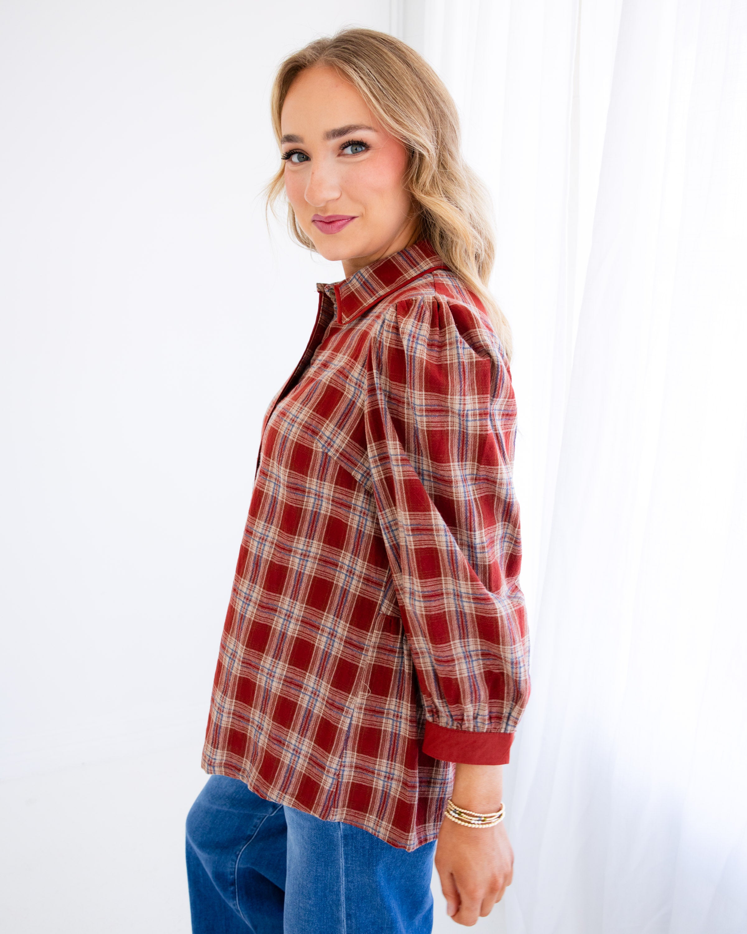 Elevated Plaid Top in Brick