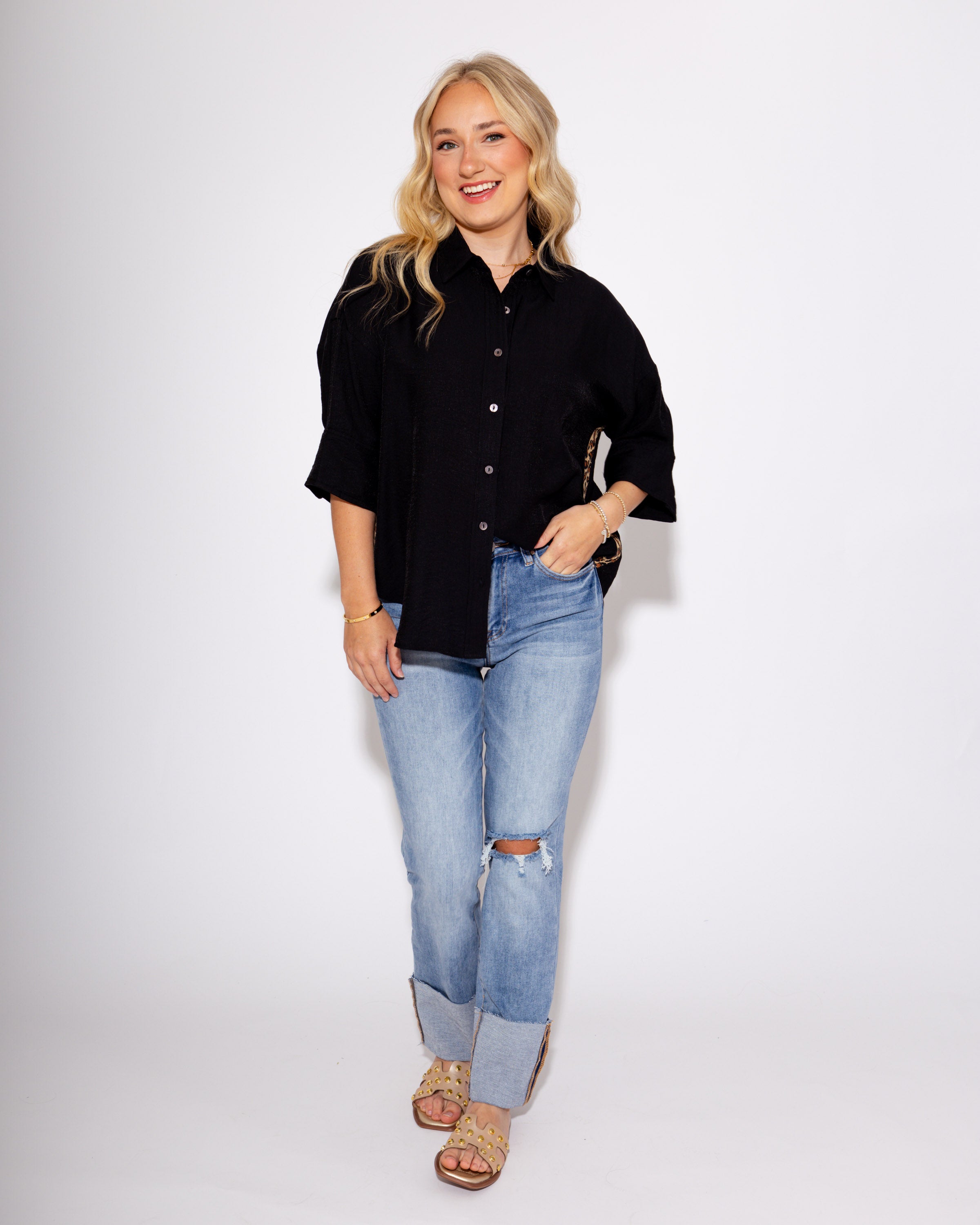 Wild Contrast Trim Top in Black