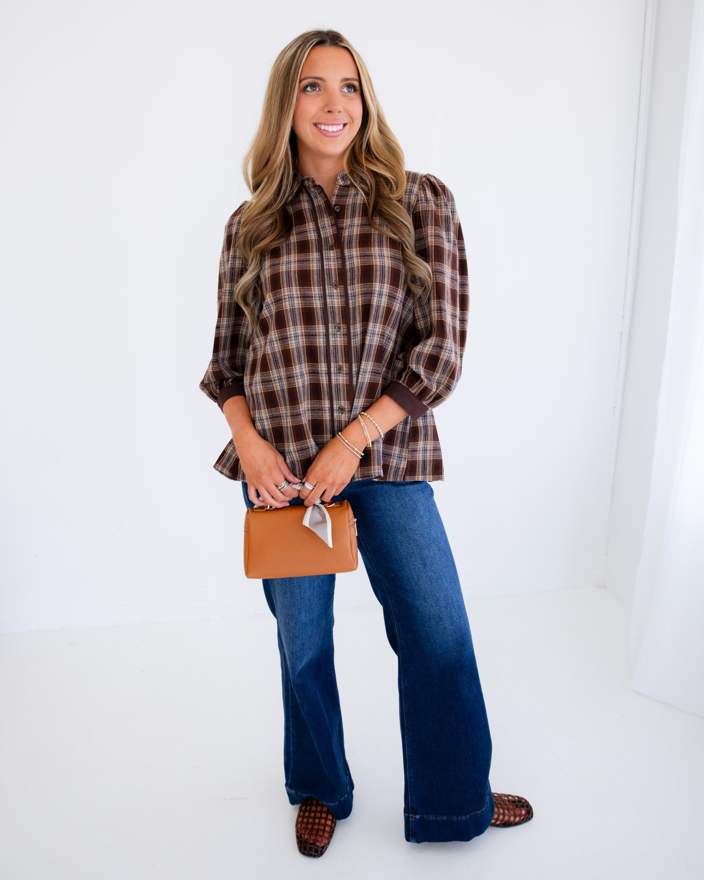 Elevated Plaid Top in Chocolate