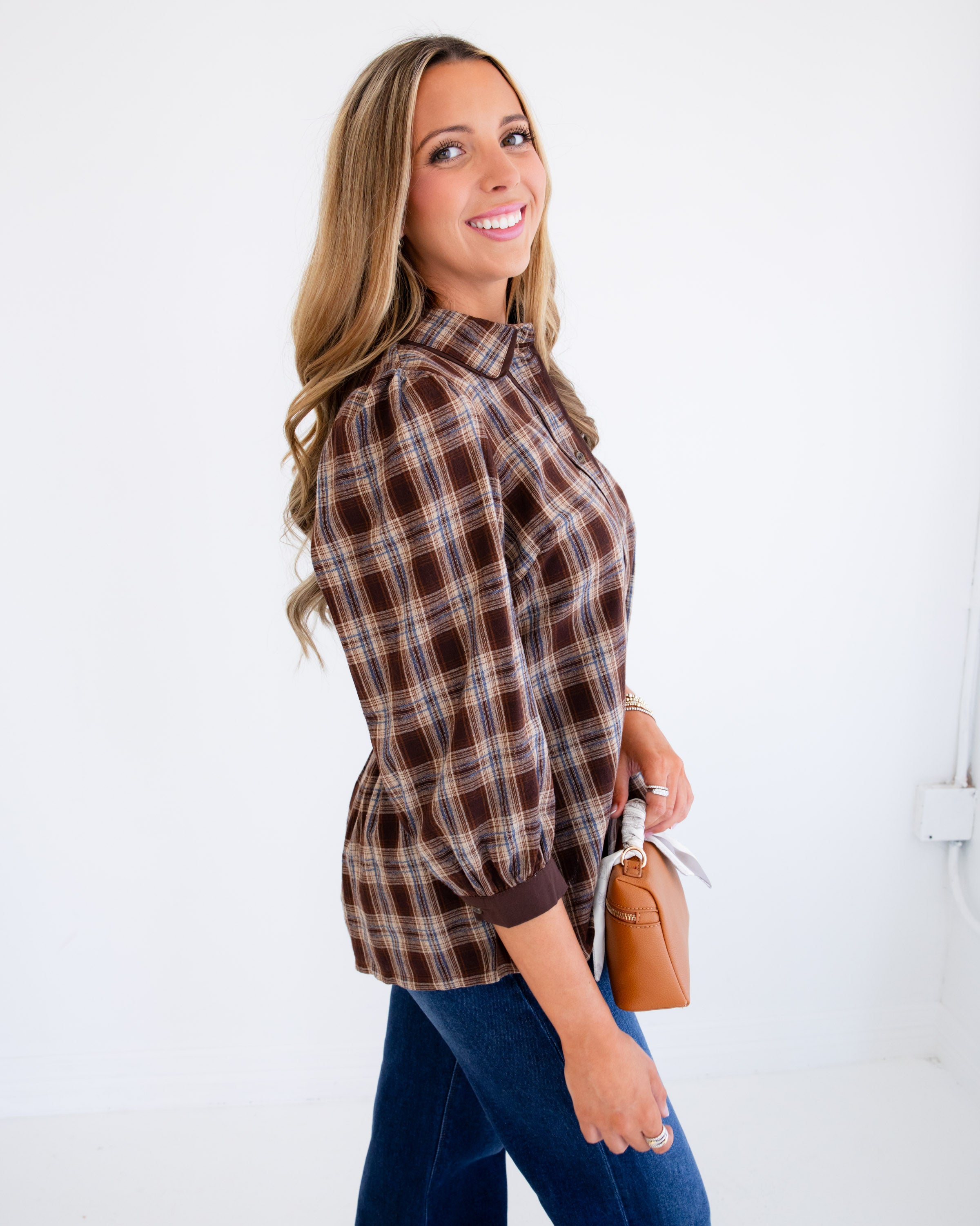 Elevated Plaid Top in Chocolate
