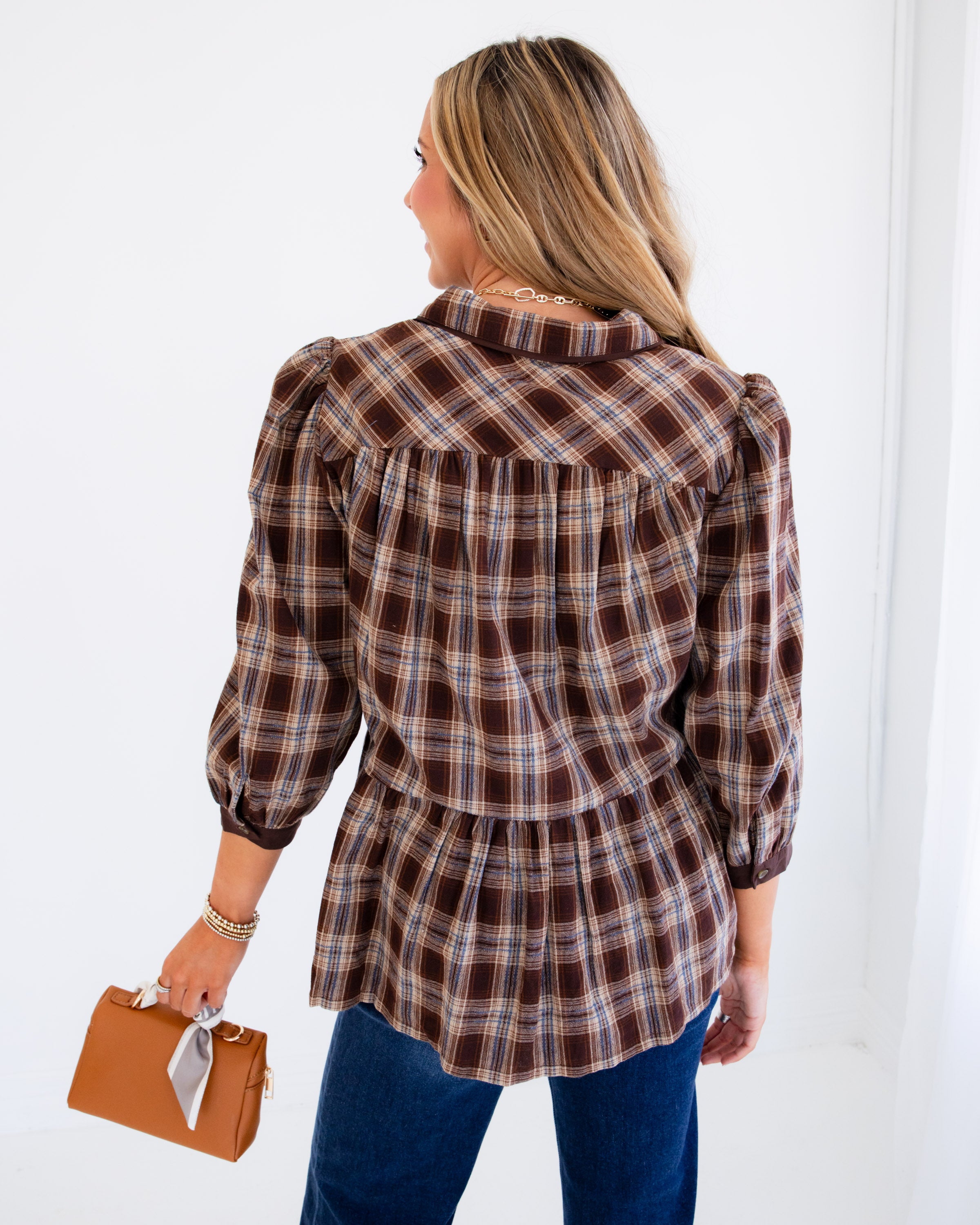 Elevated Plaid Top in Chocolate