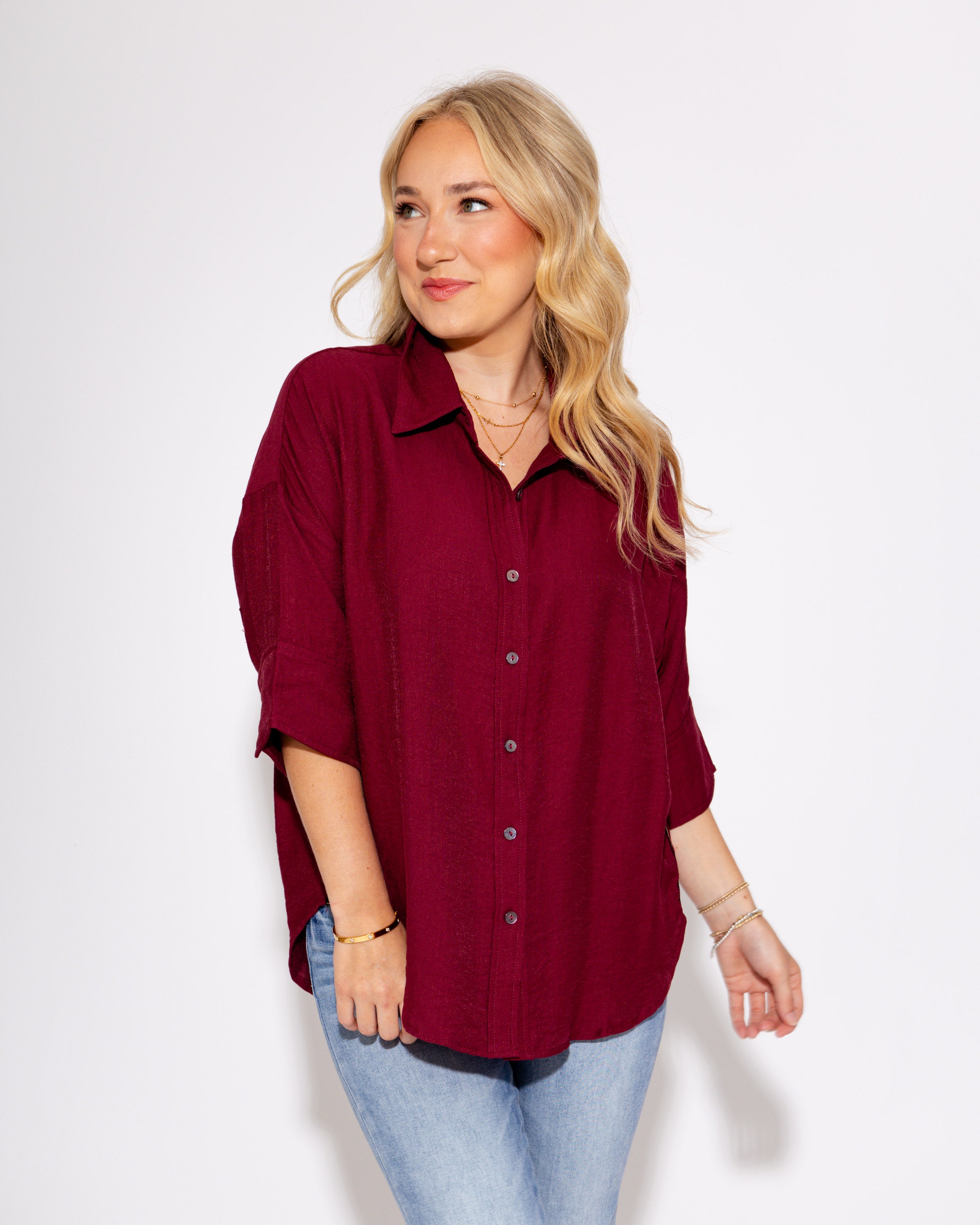 Wild Contrast Trim Top in Wine