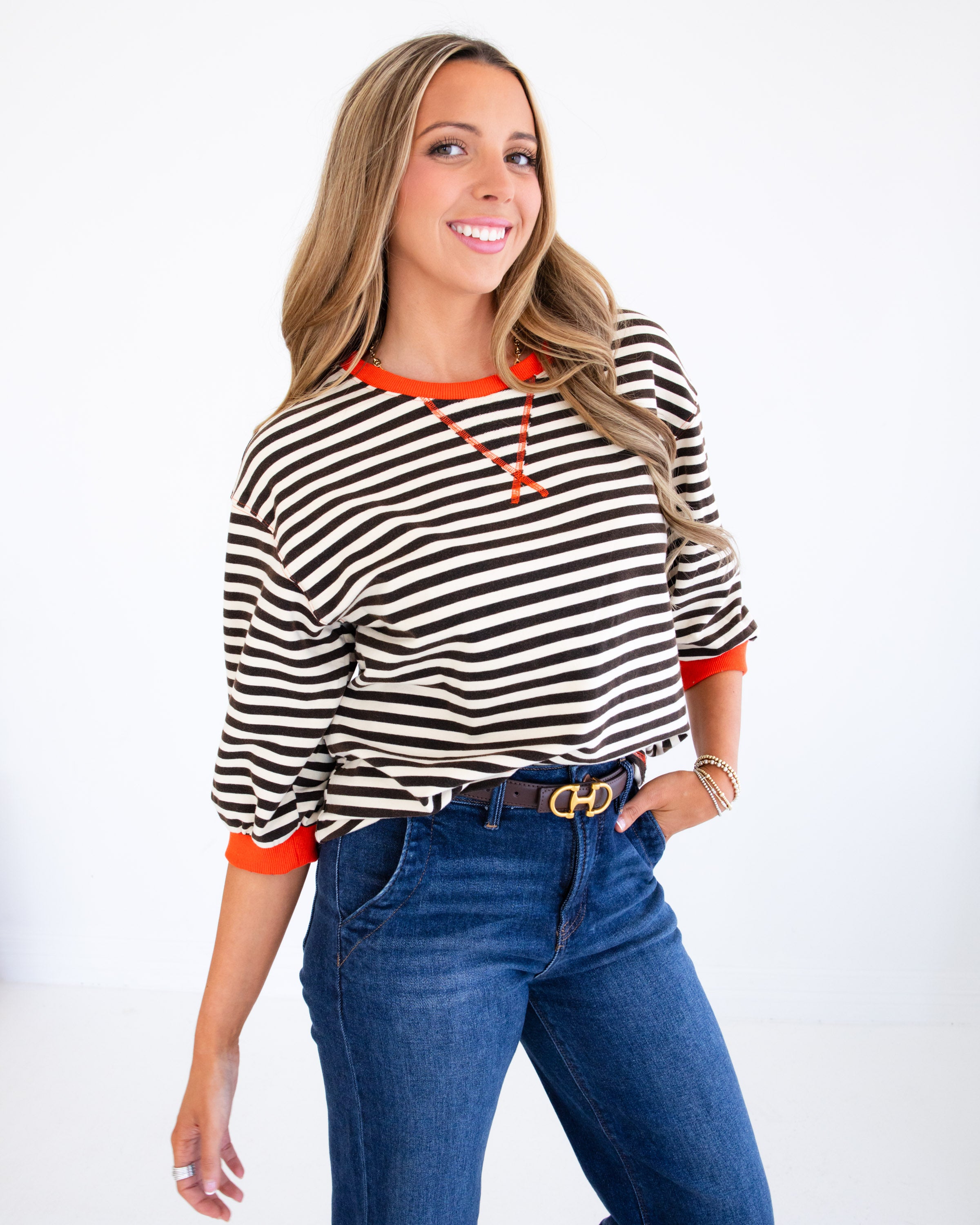 Stripe Contrast Trim Top