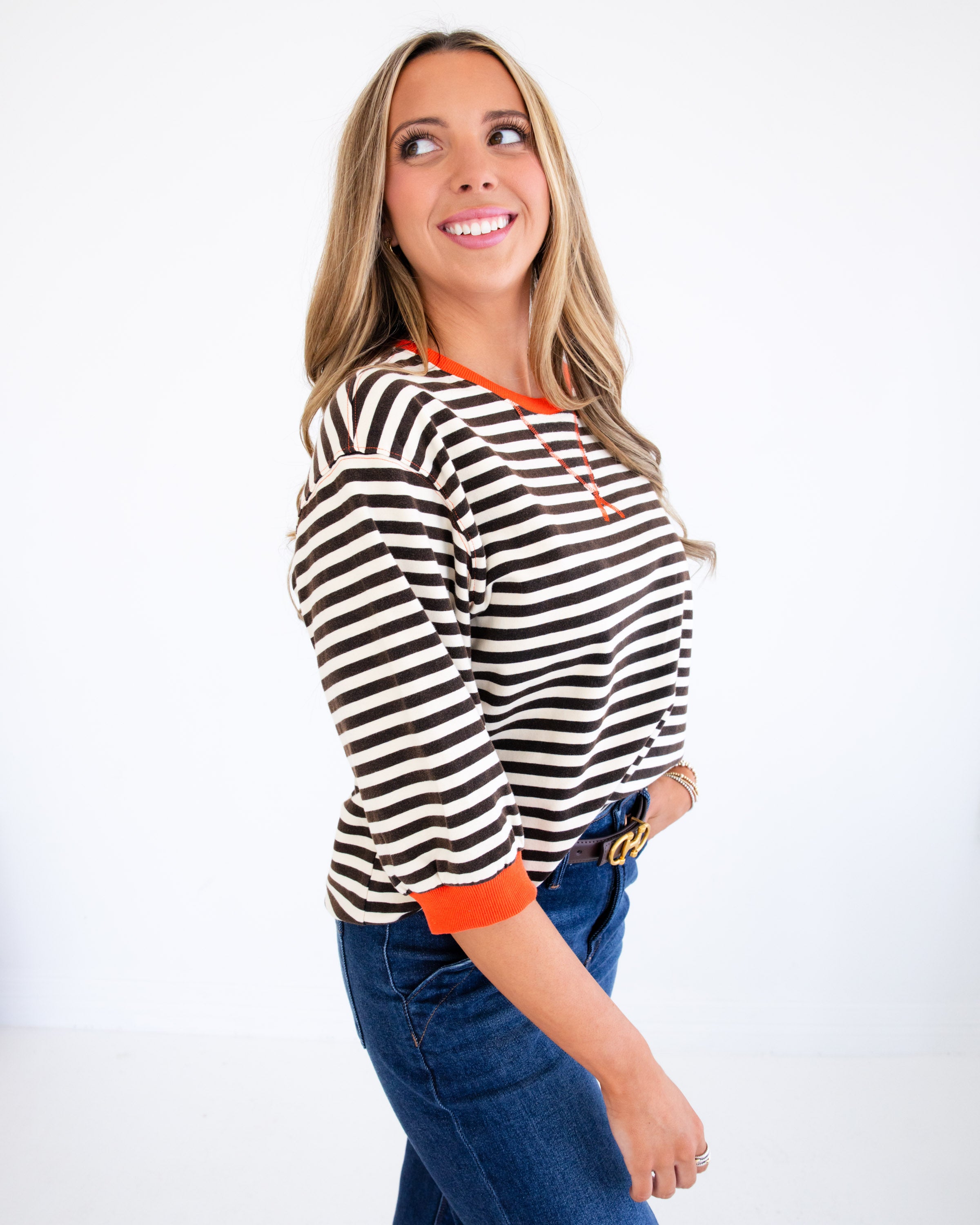 Stripe Contrast Trim Top