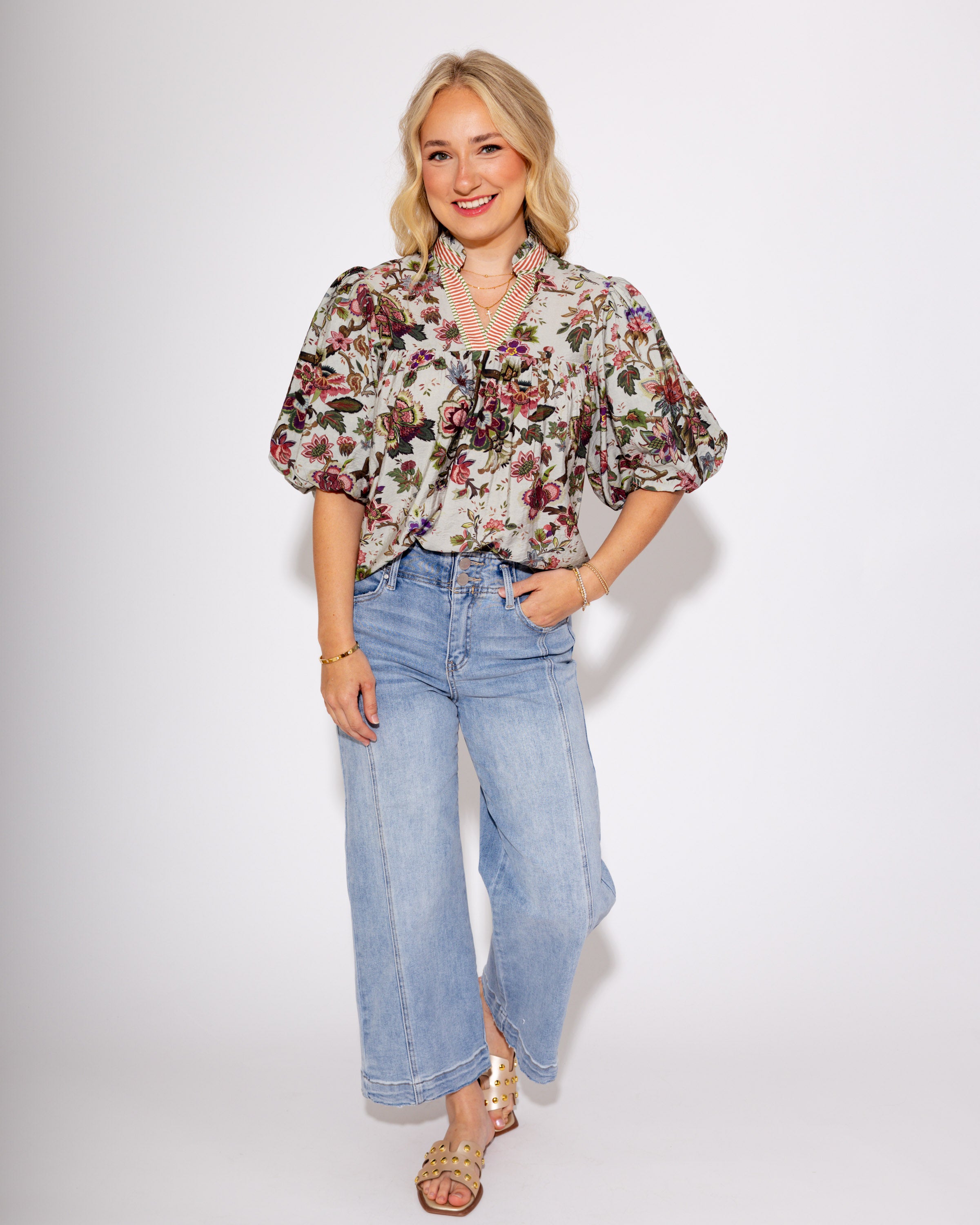 THML | Puff Sleeve Floral Top