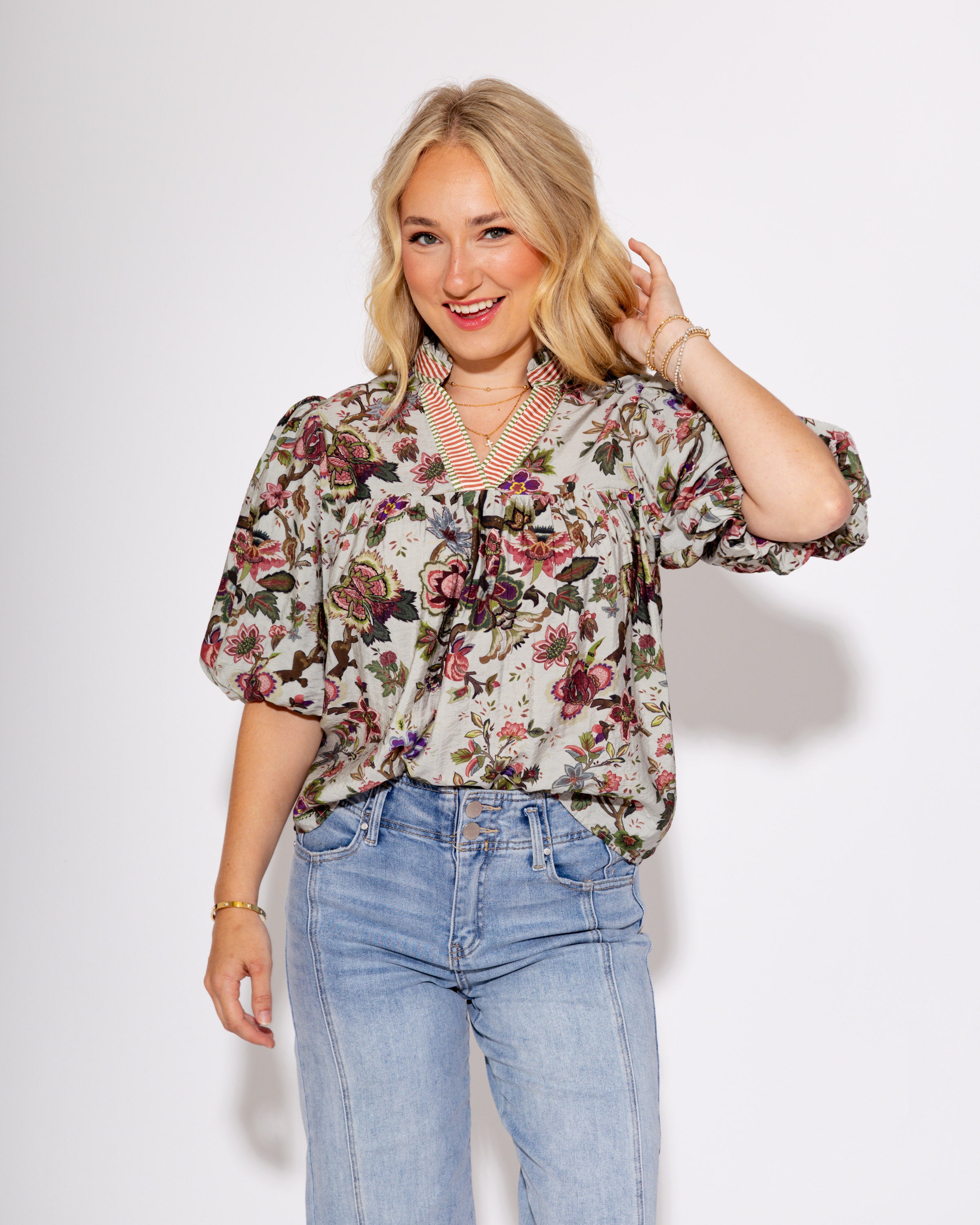 THML | Puff Sleeve Floral Top