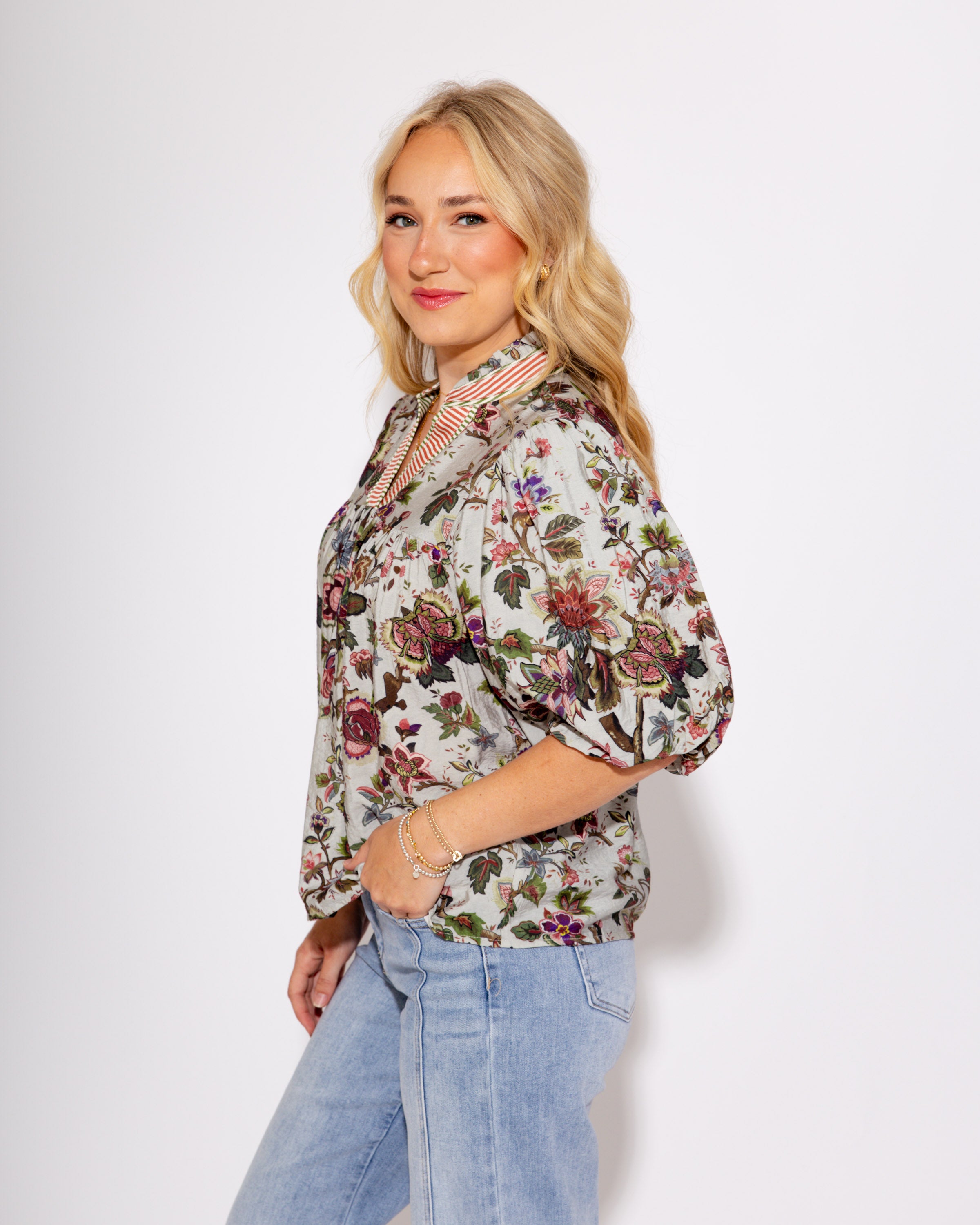 THML | Puff Sleeve Floral Top