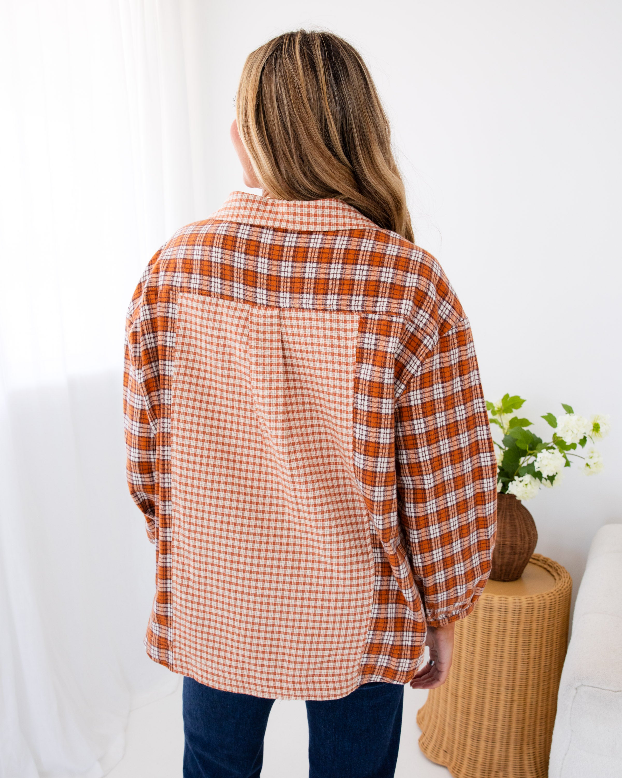 Mixed Plaid Pullover Top in Maple