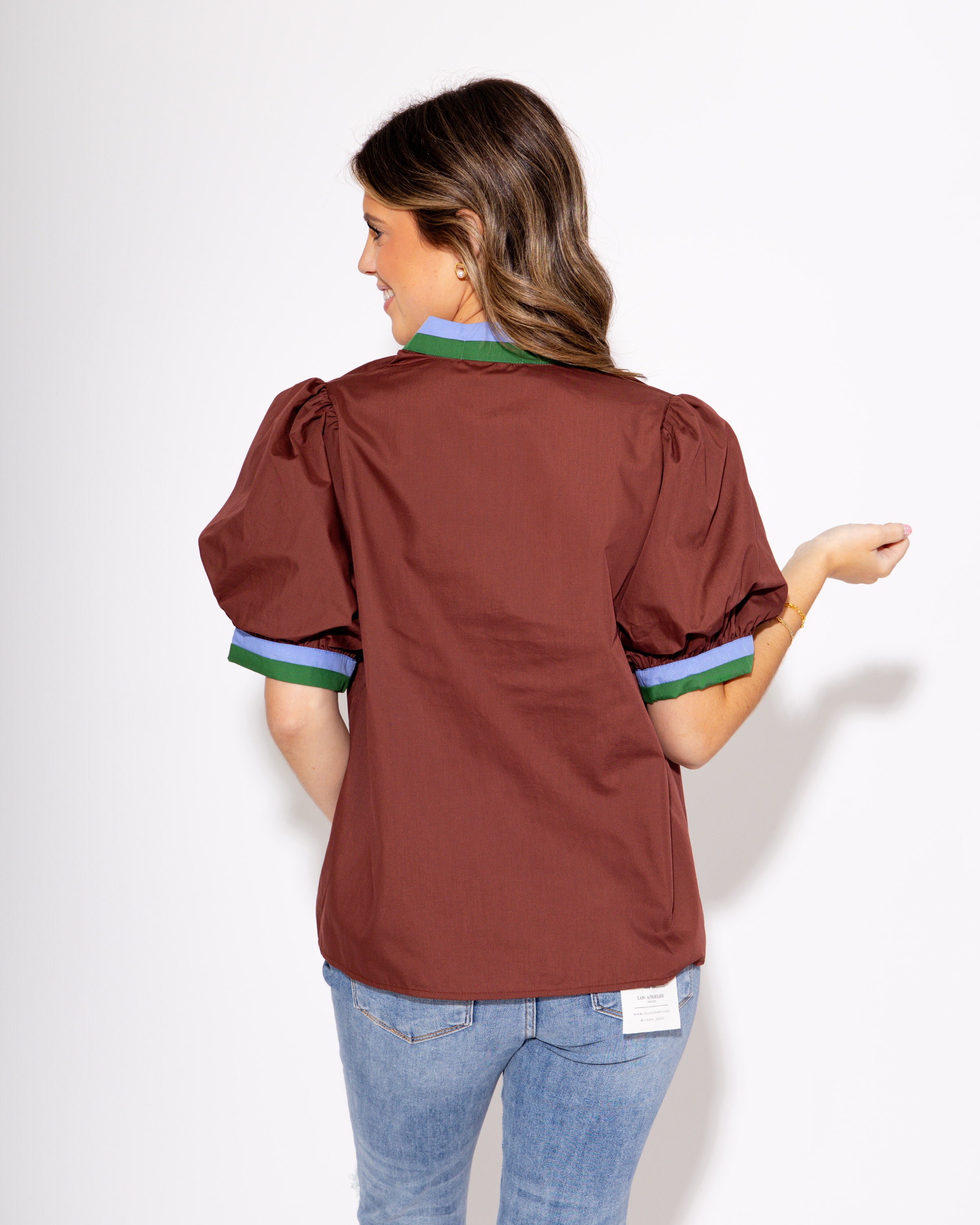 Blue and Green Collared Chocolate Top
