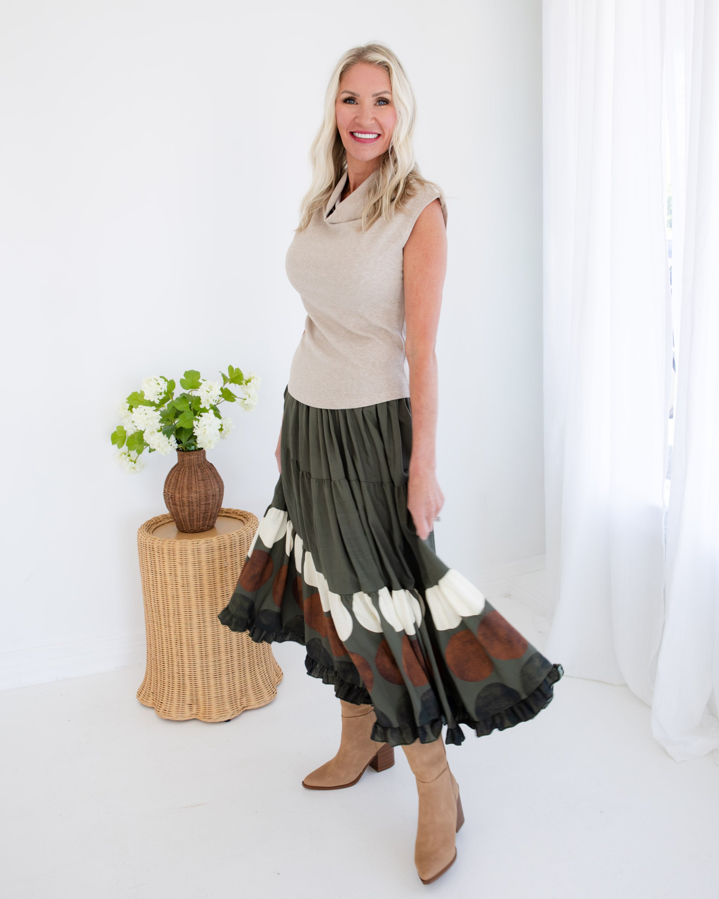 Asymmetric Drape Top in Taupe