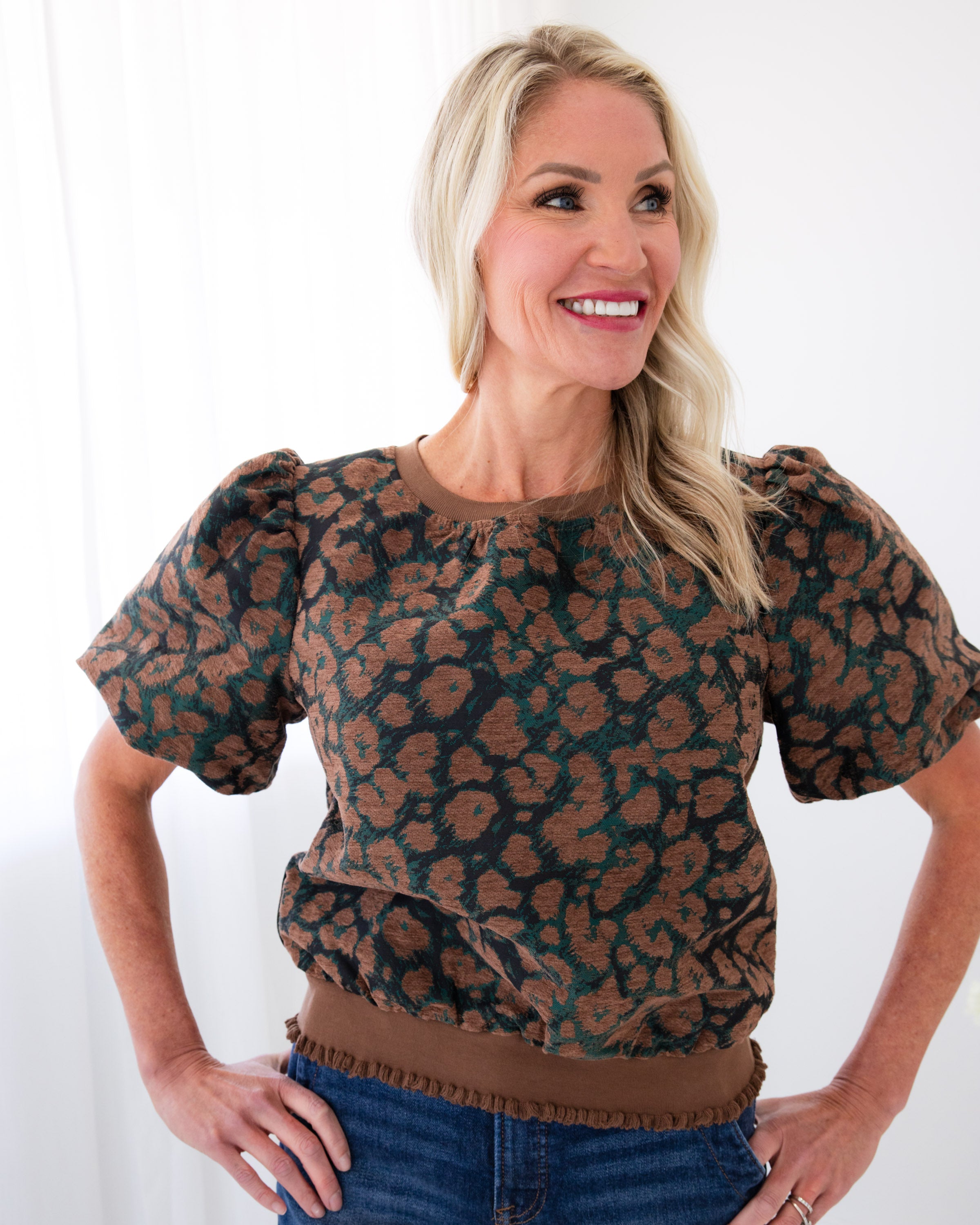 Leopard Bubble Sleeve Top
