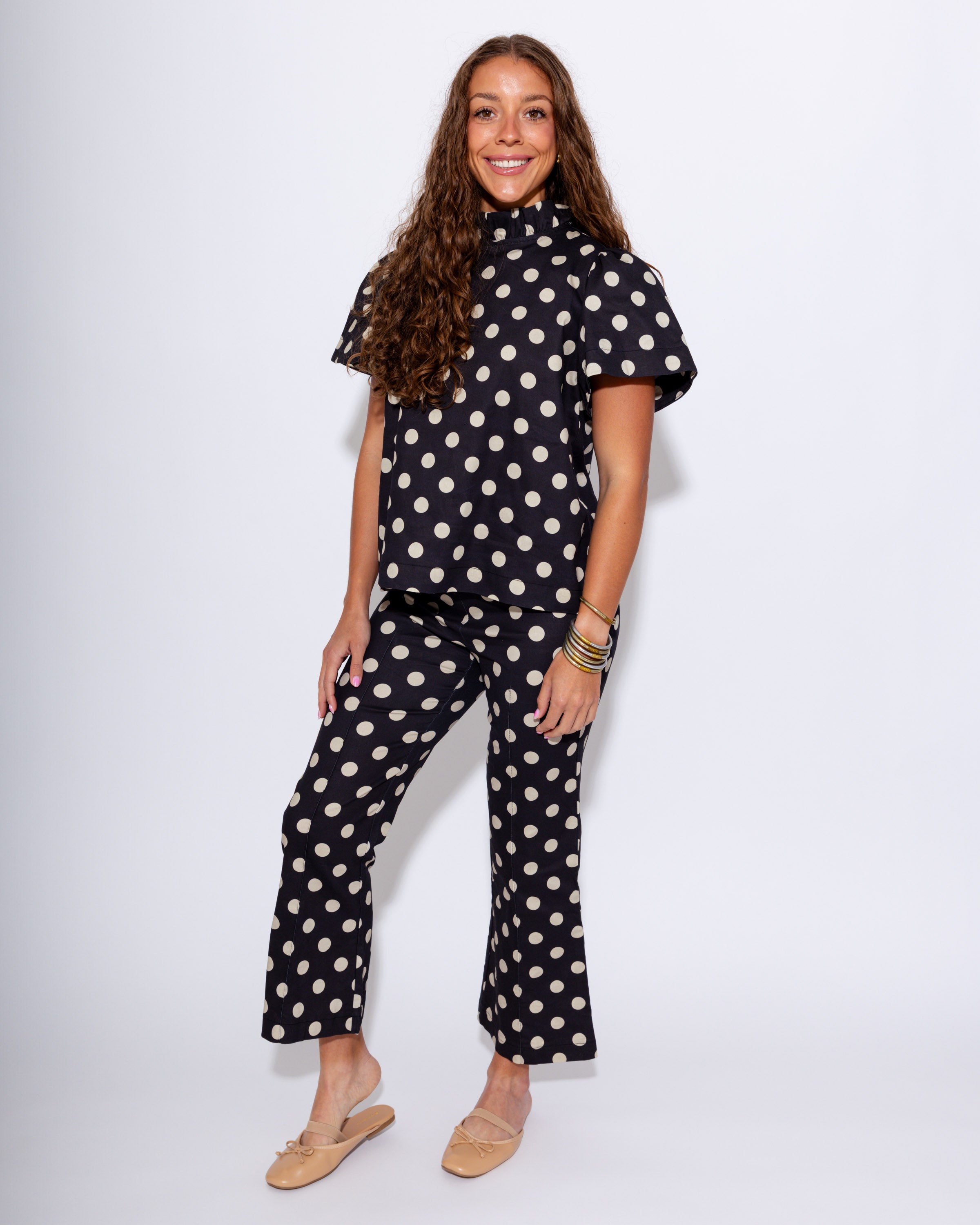 Polka Dot Ruffle Top & Flare Pants Set