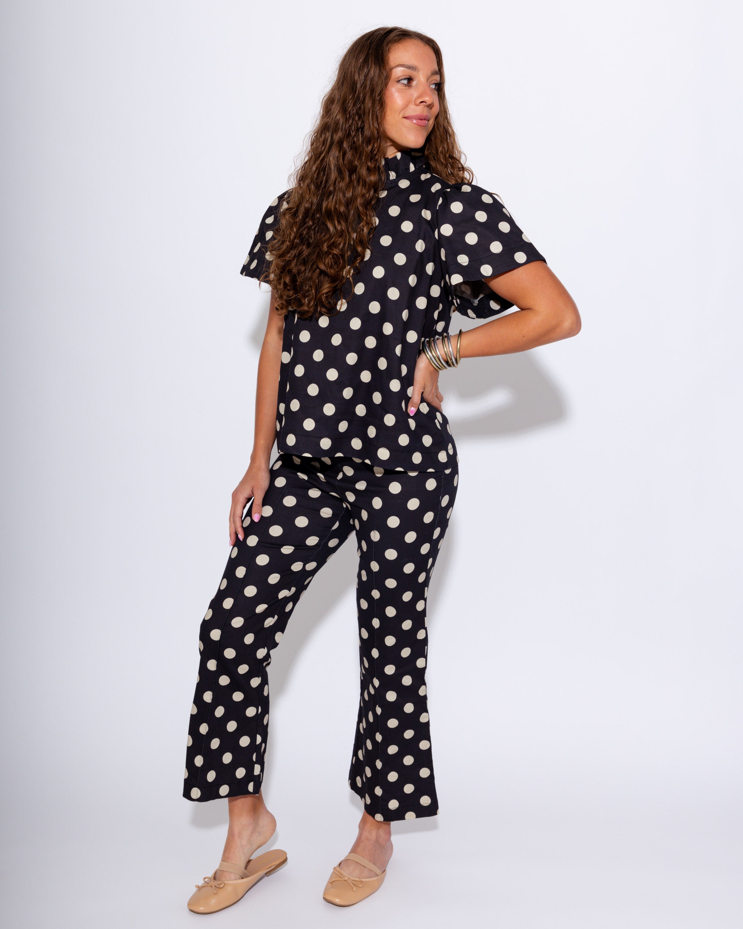 Polka Dot Ruffle Top & Flare Pants Set