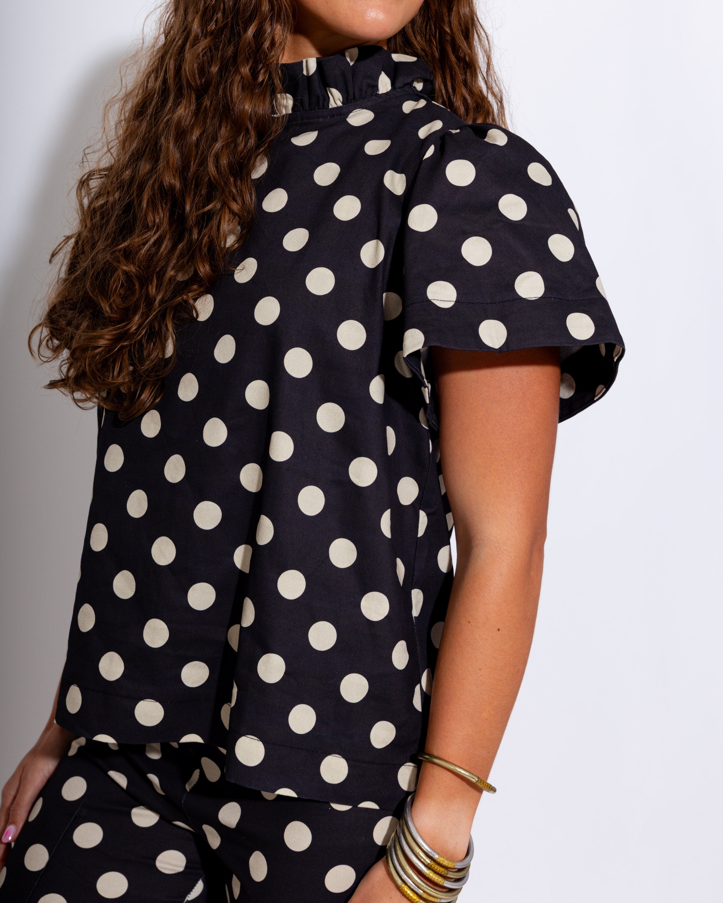 Polka Dot Ruffle Top & Flare Pants Set