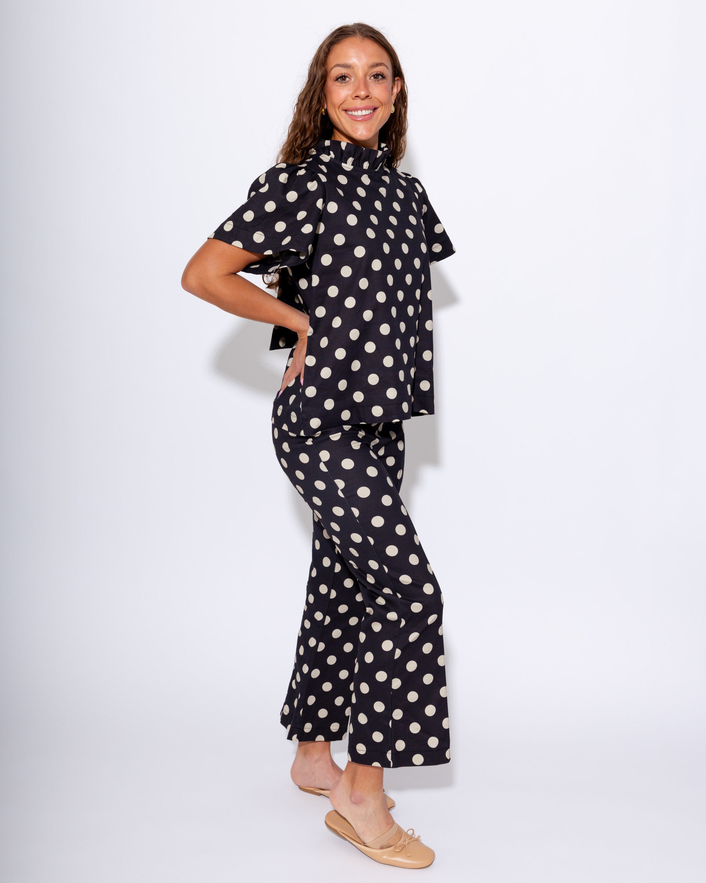 Polka Dot Ruffle Top & Flare Pants Set