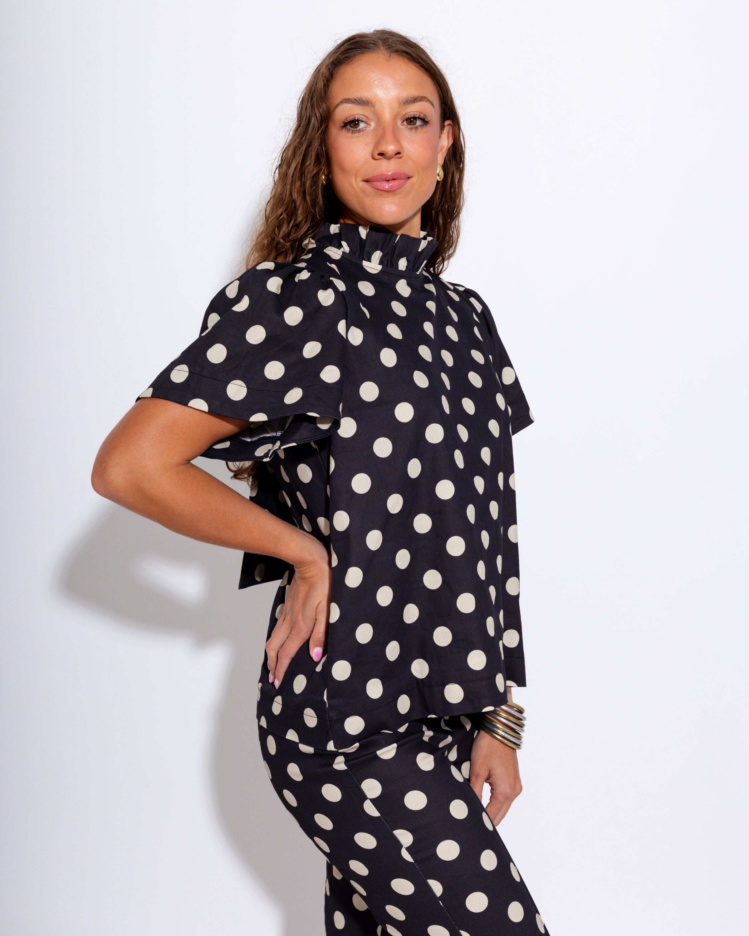 Polka Dot Ruffle Top & Flare Pants Set