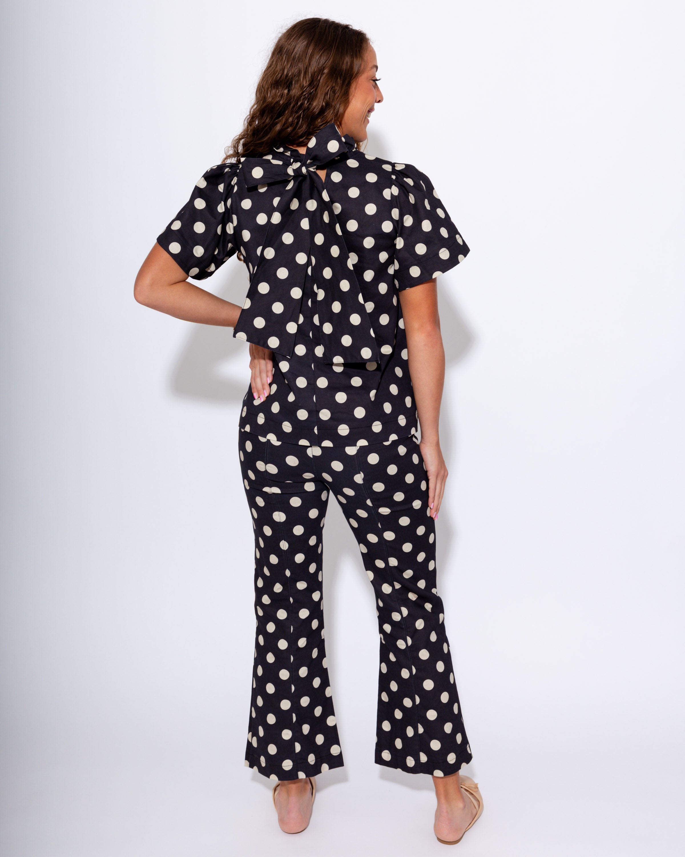 Polka Dot Ruffle Top & Flare Pants Set