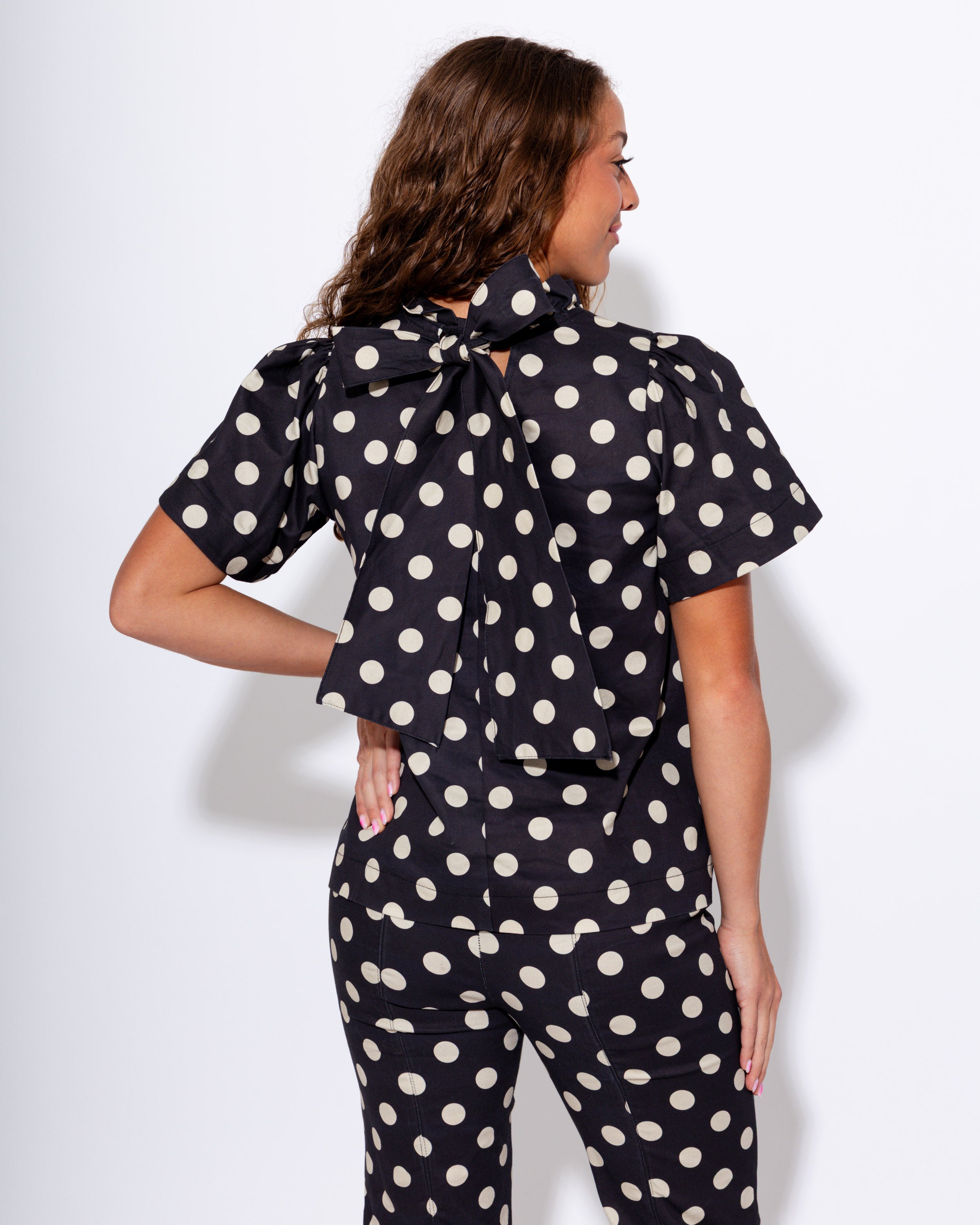 Polka Dot Ruffle Top & Flare Pants Set