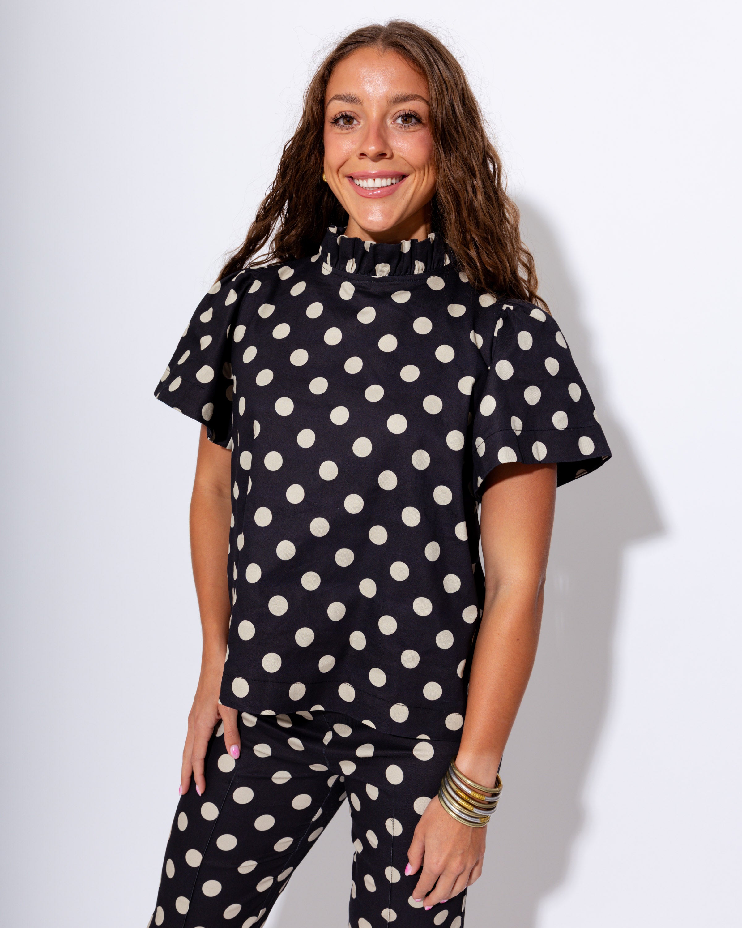 Polka Dot Ruffle Top & Flare Pants Set