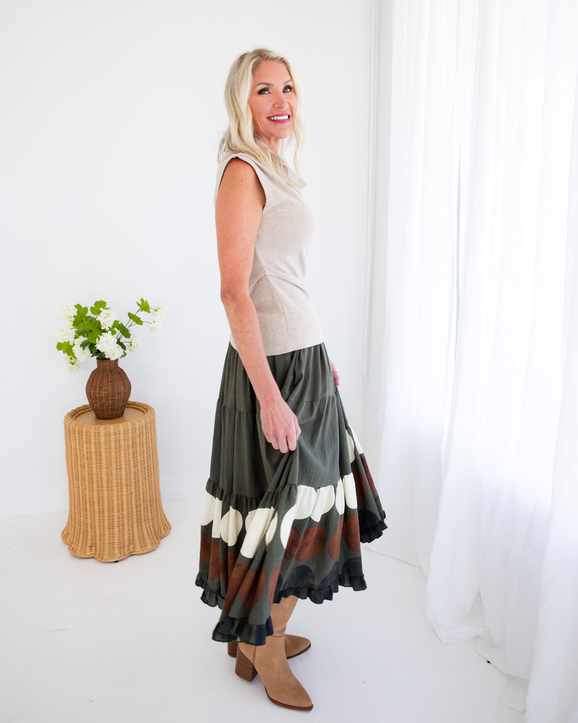 Asymmetric Drape Top in Taupe