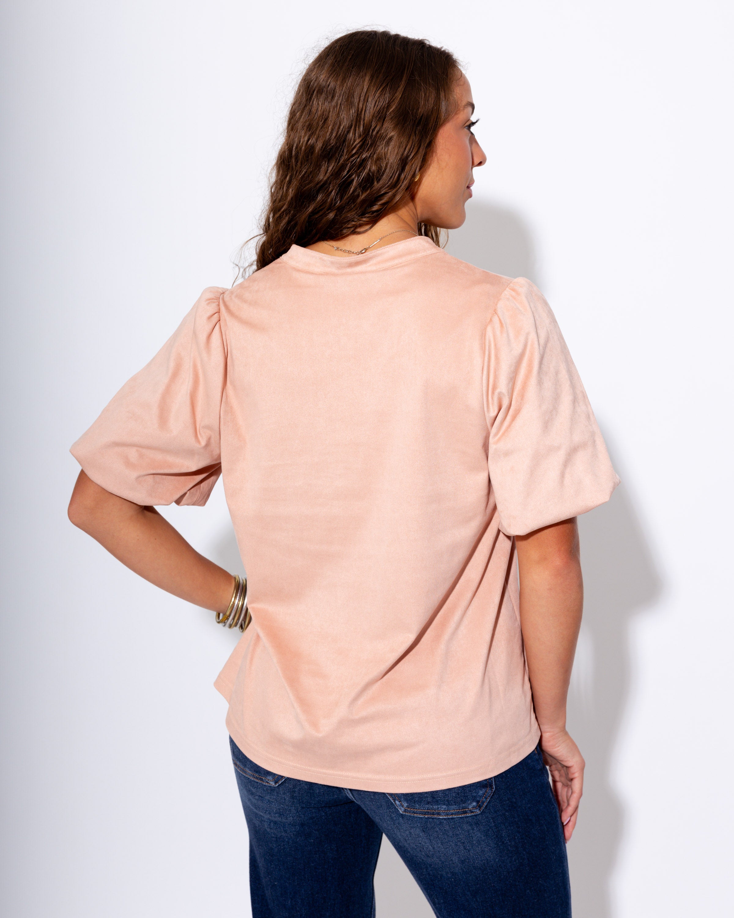 Ivy Jane | Faux Suede Poof Sleeve Top in Rose