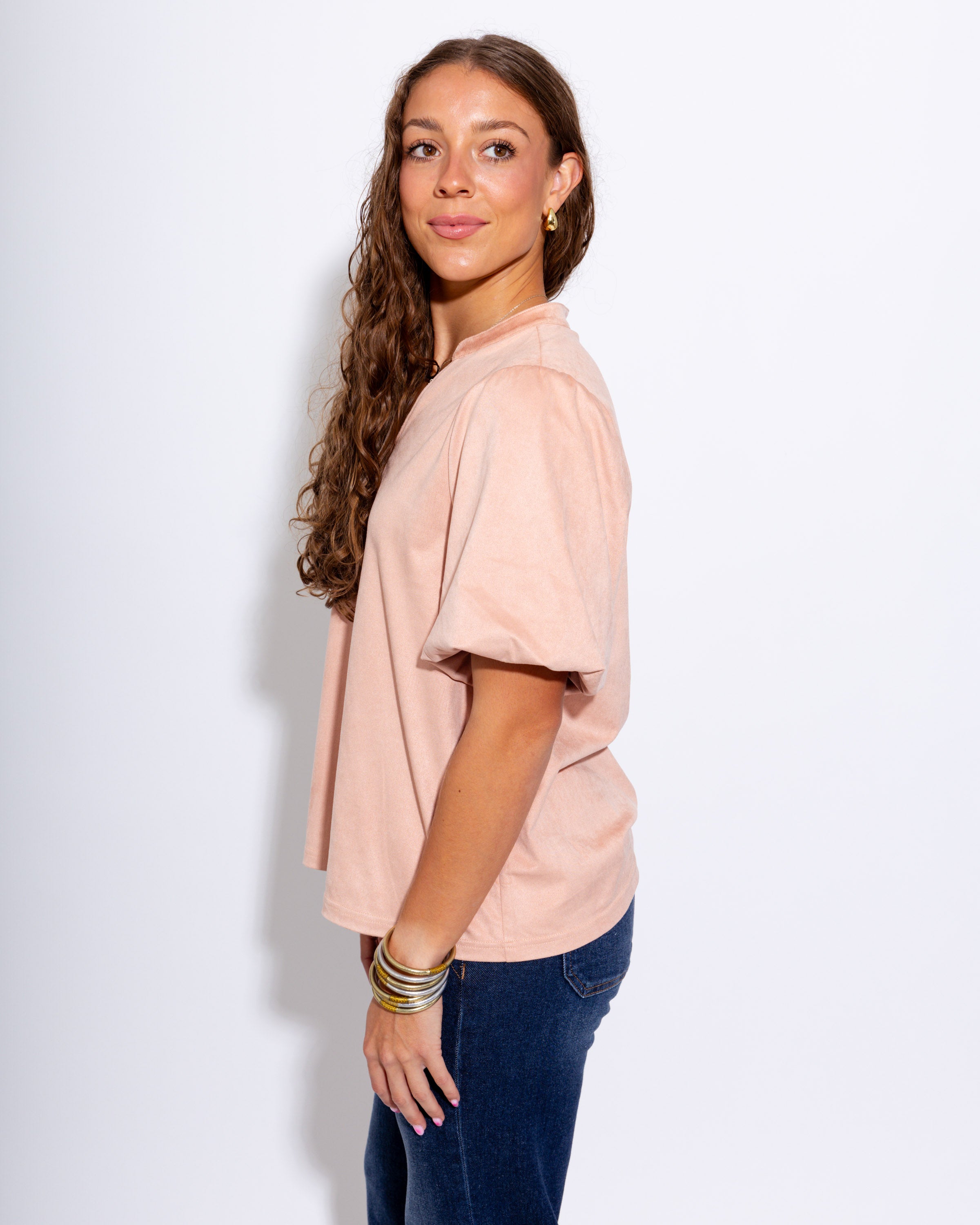 Ivy Jane | Faux Suede Poof Sleeve Top in Rose